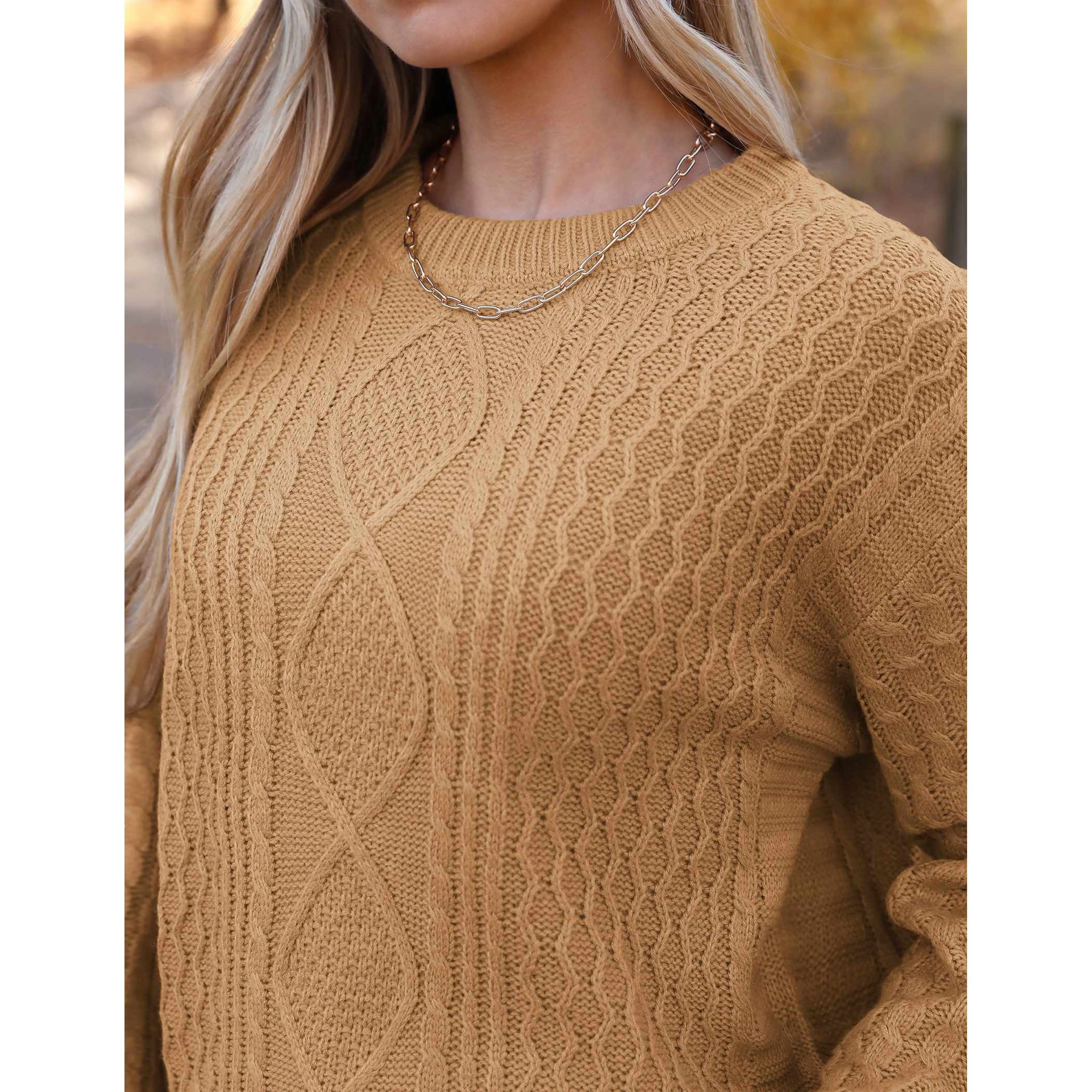 Zeagoo Women's Cable Knit Fisherman Long Sleeve Crewneck Pullover