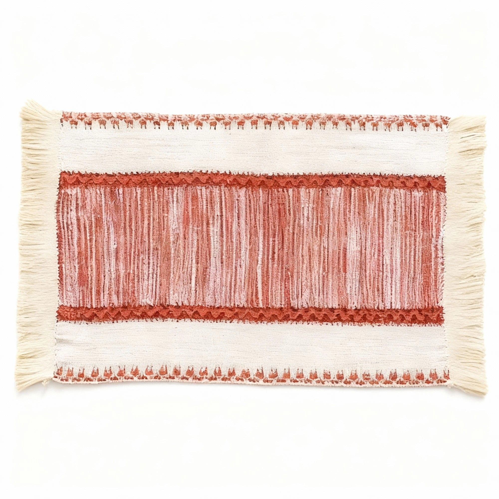 Alilang Unisex 4-Piece Rectangular Woven Fringe Placemat with Textured Striped Pattern Design