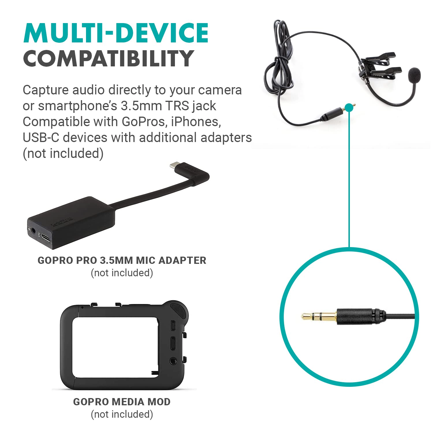 Movo ACM400 Flexible Gooseneck Omnidirectional Microphone for Motovlogging Moto Vlog Action Cam Helmet Mic - Clip on
