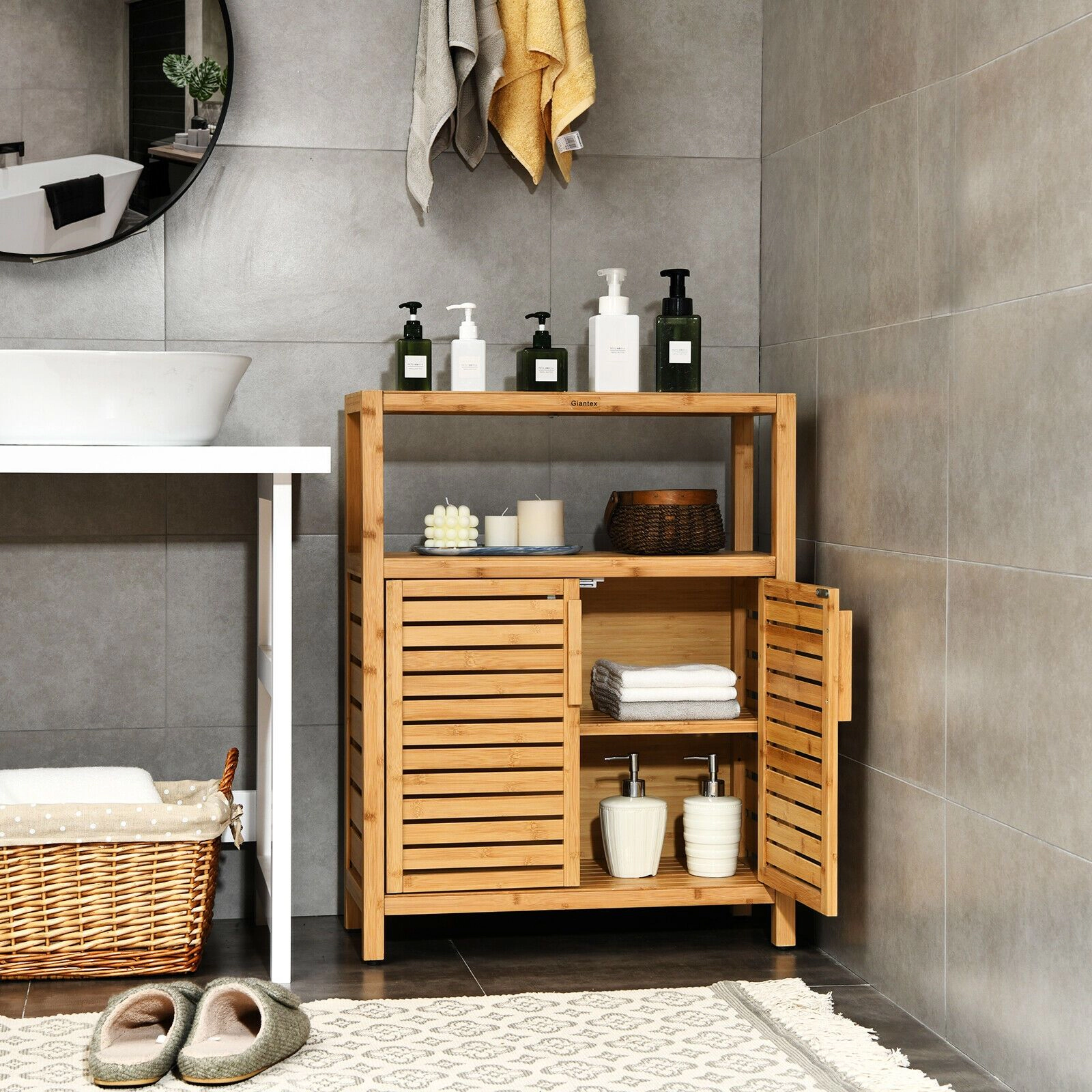SlickBlue 2-Door Bathroom Storage Cabinet with Open Shelf