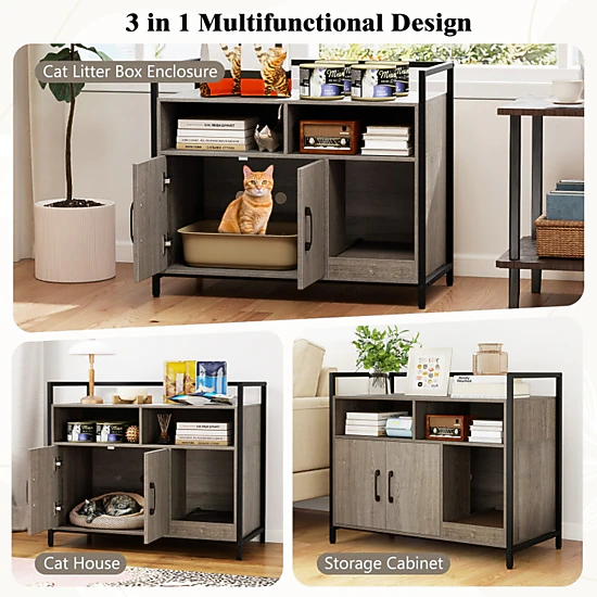 SUGIFT 35 x 29.5-in 110-lb Tabletop Capacity Oak Hidden Cat Litter
