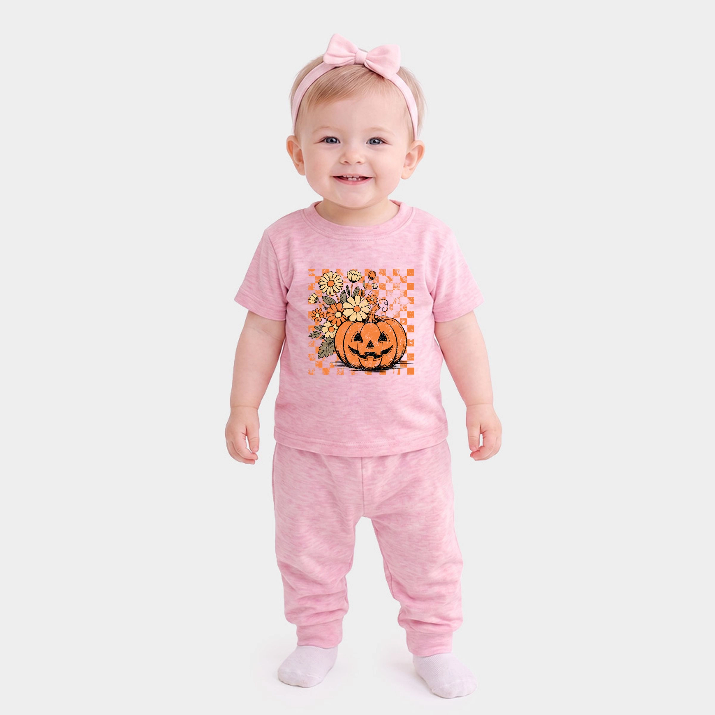The Juniper Shop - Infant Jogger Pant Crew Set Retro Floral Pumpkin