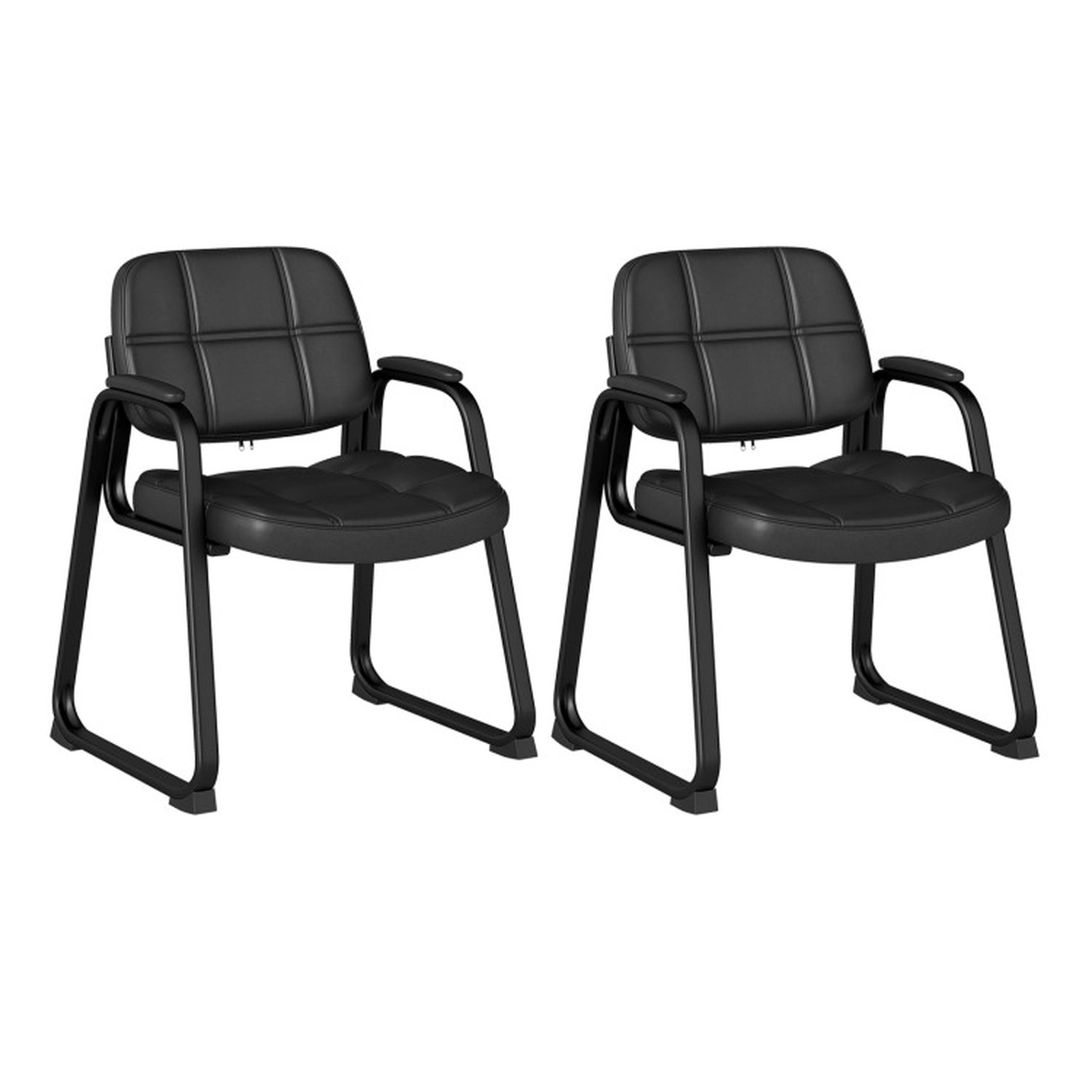 SUGIFT Set of 2 Padded PU Leather Sled Base Waiting Room Guest Chairs 23-in x 22.5-in x 32.5-in 330-lb Capacity Black