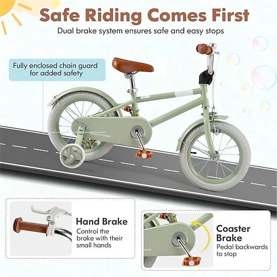 SUGIFT 16-in Green Kids Bike with Removable Training Wheels Quick Release Saddle and Chain Guard