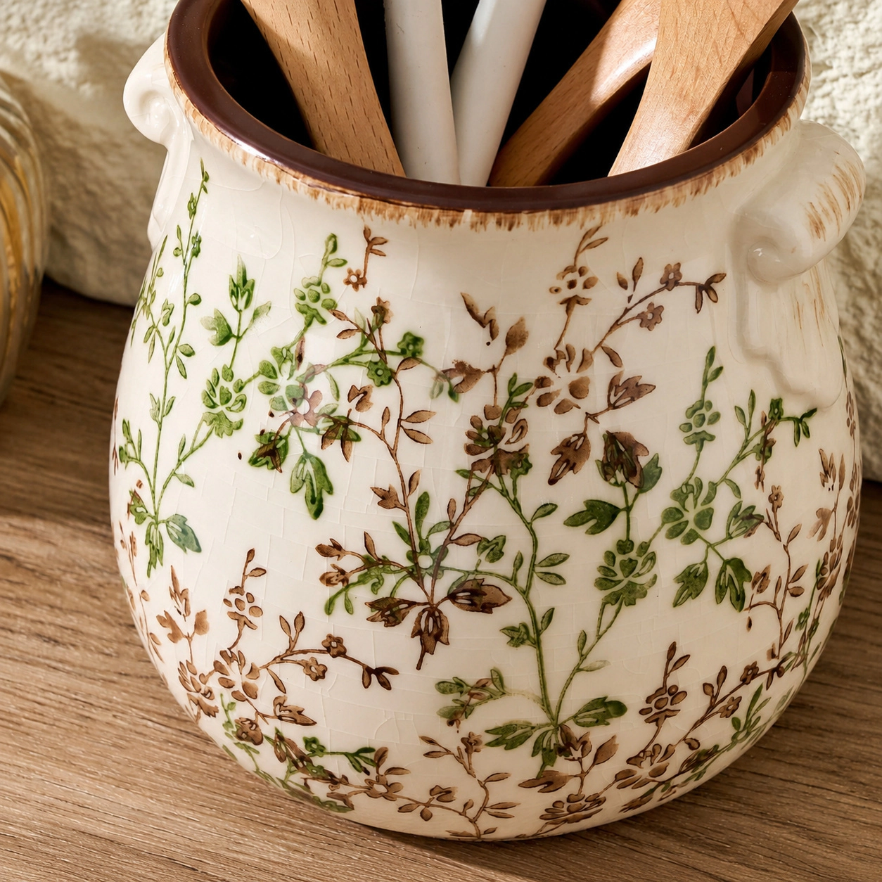 WZK Modern Farmhouse Ceramic Rustic Floral Kitchen Utensil Holder