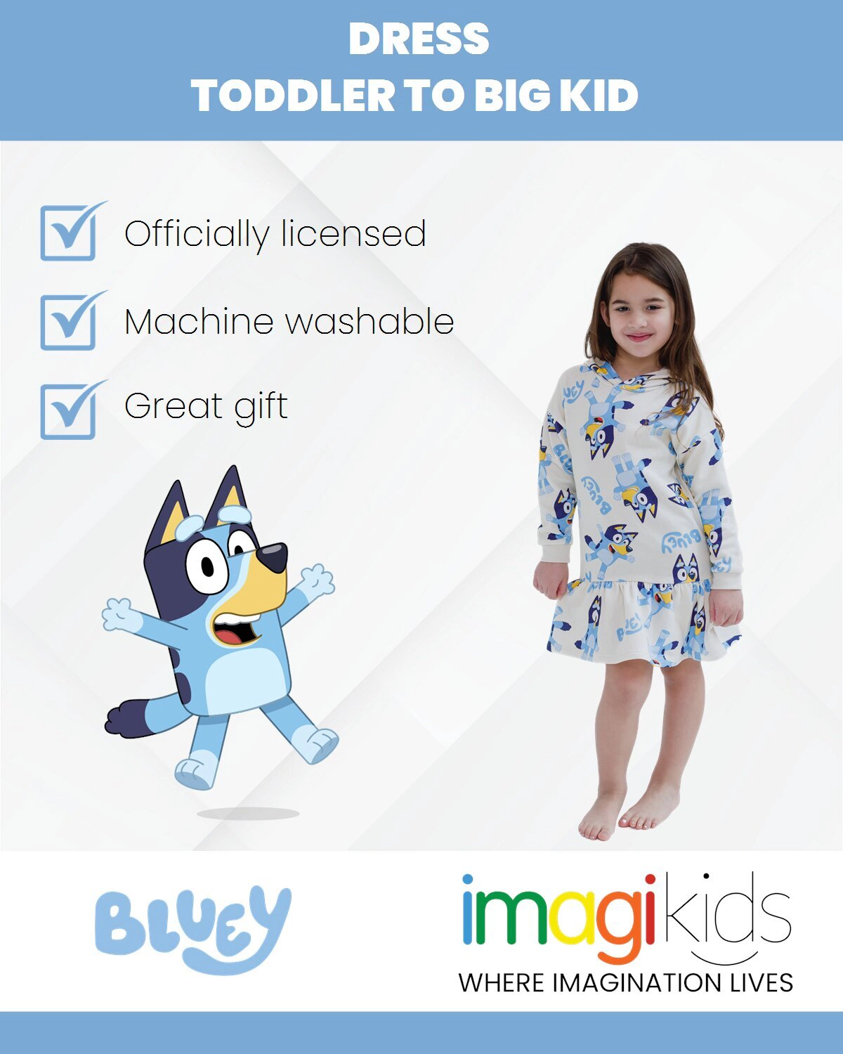 Bluey Girls' Fleece Hooded Dress