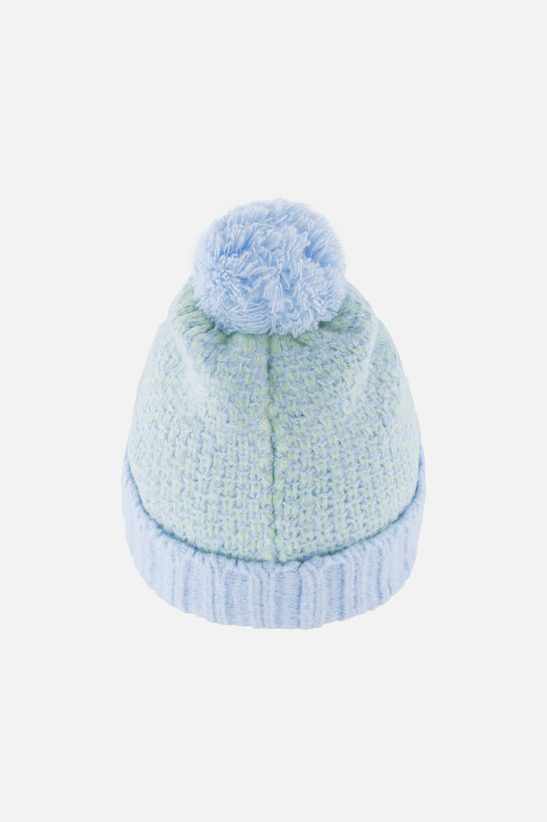 Deux par Girls Textured Winter Knit Hat with Pompom and Folded Cuff