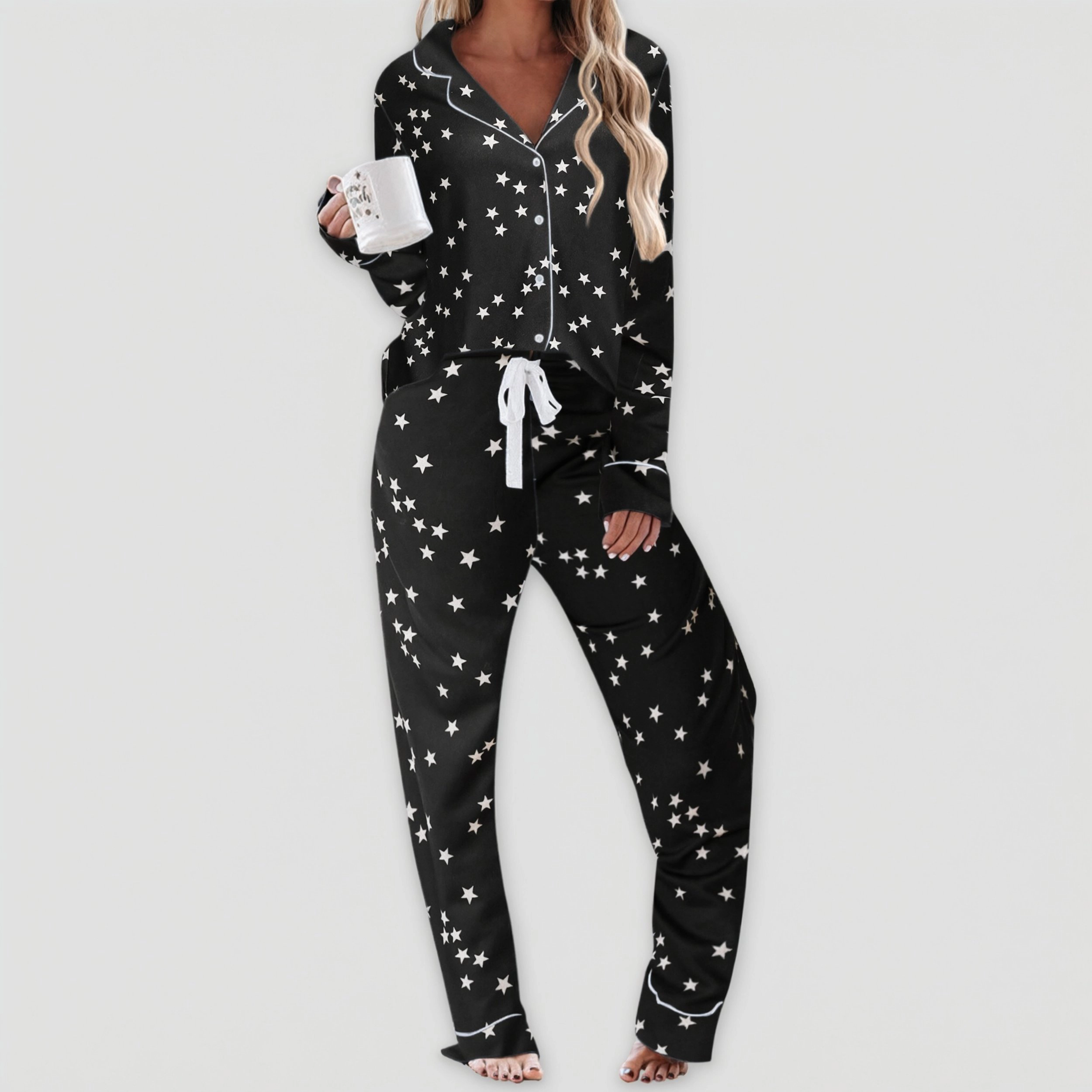 Ekouaer Womens Sleepwear Long Sleeve Pajamas Button Down Soft Knit Nightwear Set