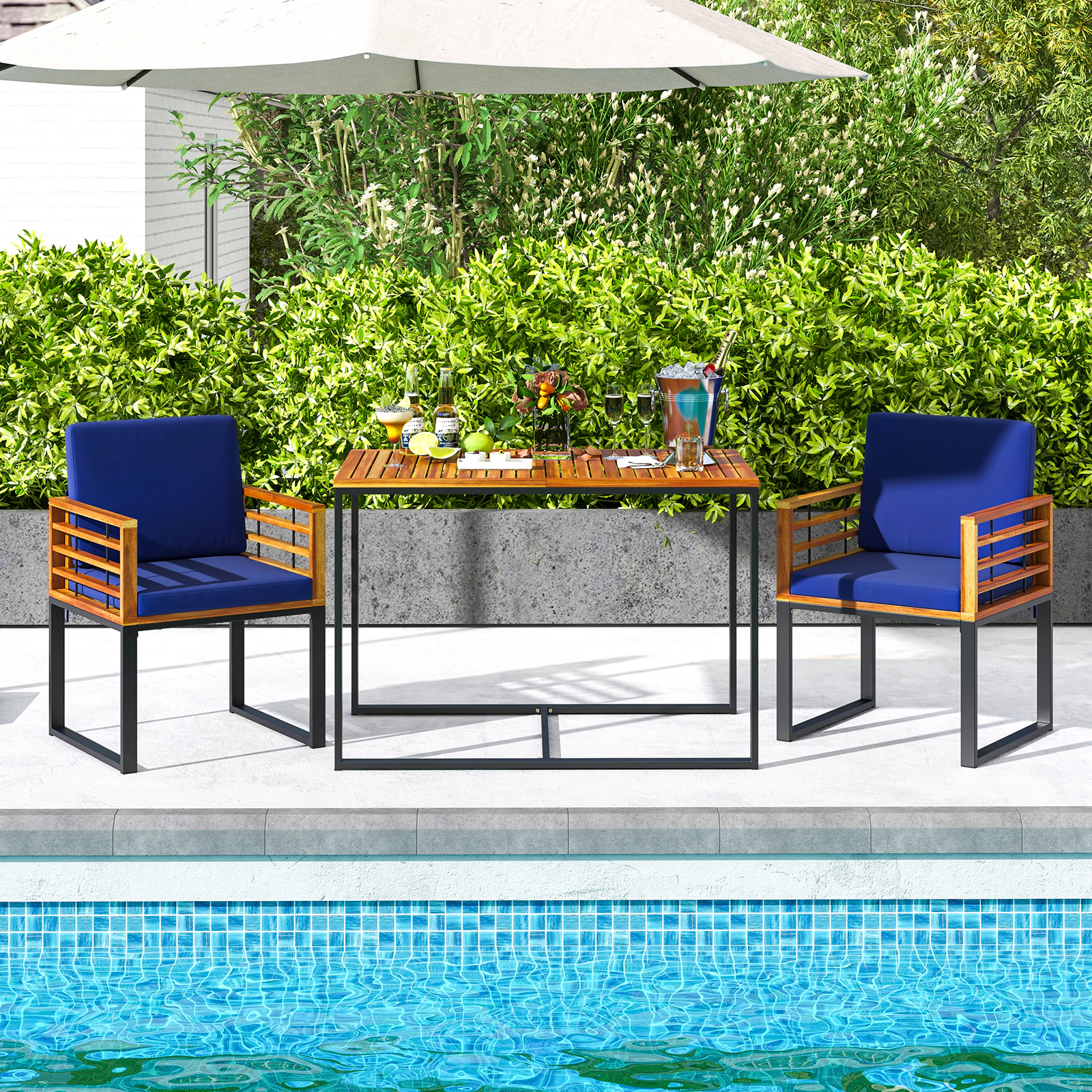LJG Acacia Wood Patio Dining Table with Metal Frame