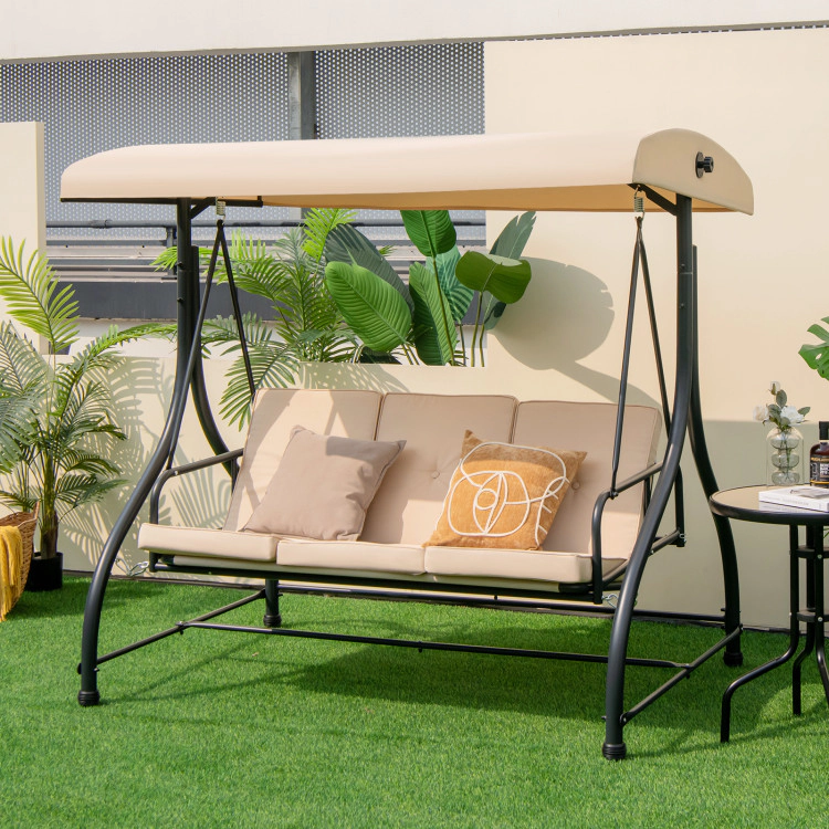Hivvago 3 Seat Outdoor Porch Swing With Adjustable Canopy