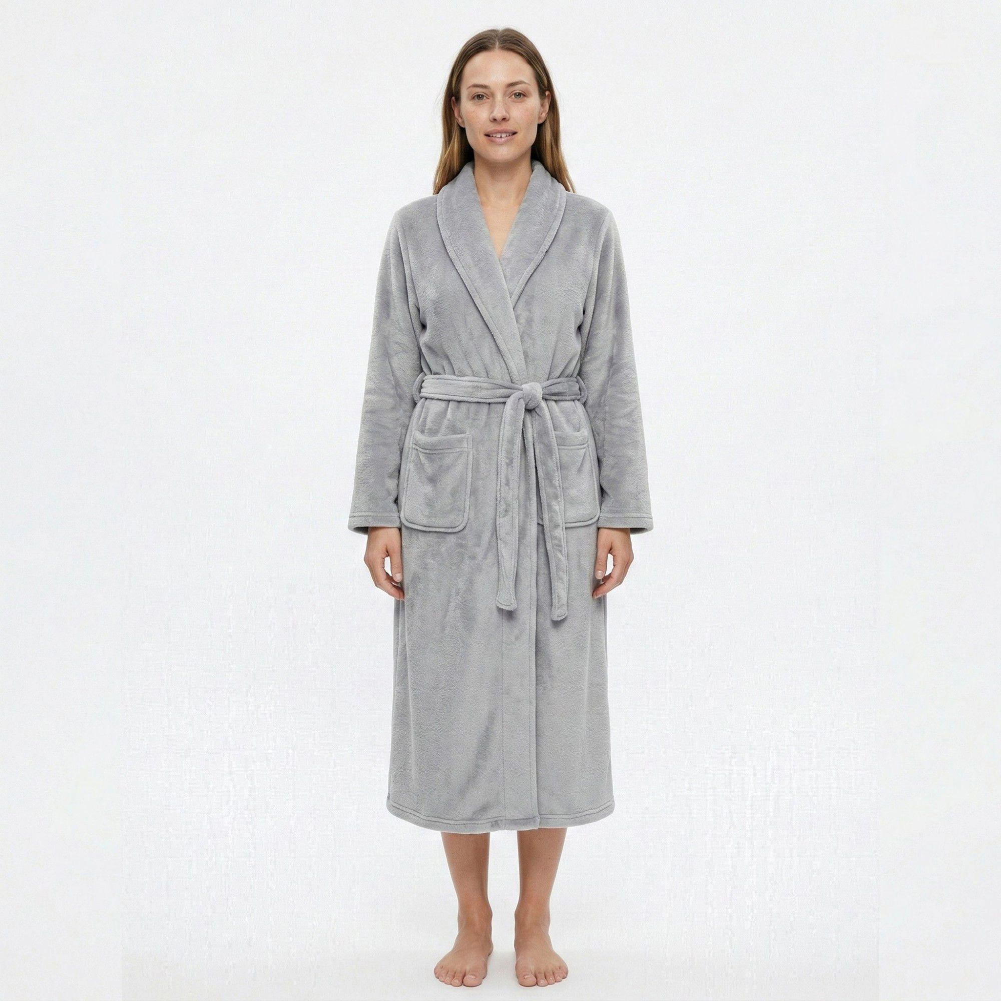 Anna-Kaci Women's Plush Shawl Collar Bathrobe with Full Length Wrap Design Adjustable Waist Tie Sleeves and Pockets