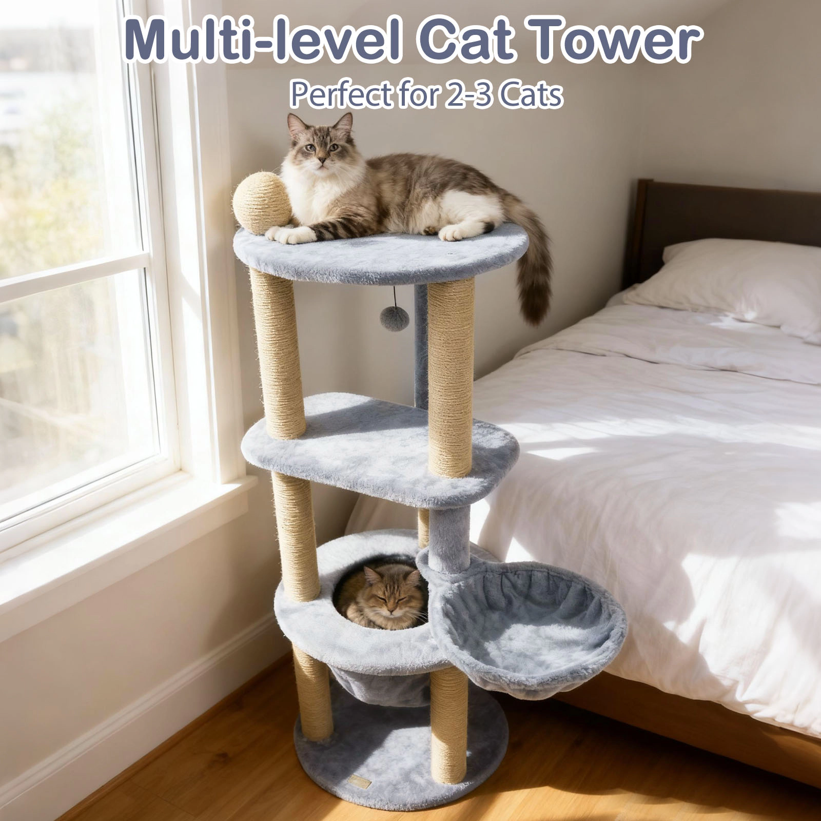 SlickBlue 47 Inch Cat Tower with Nest and Scratching Posts