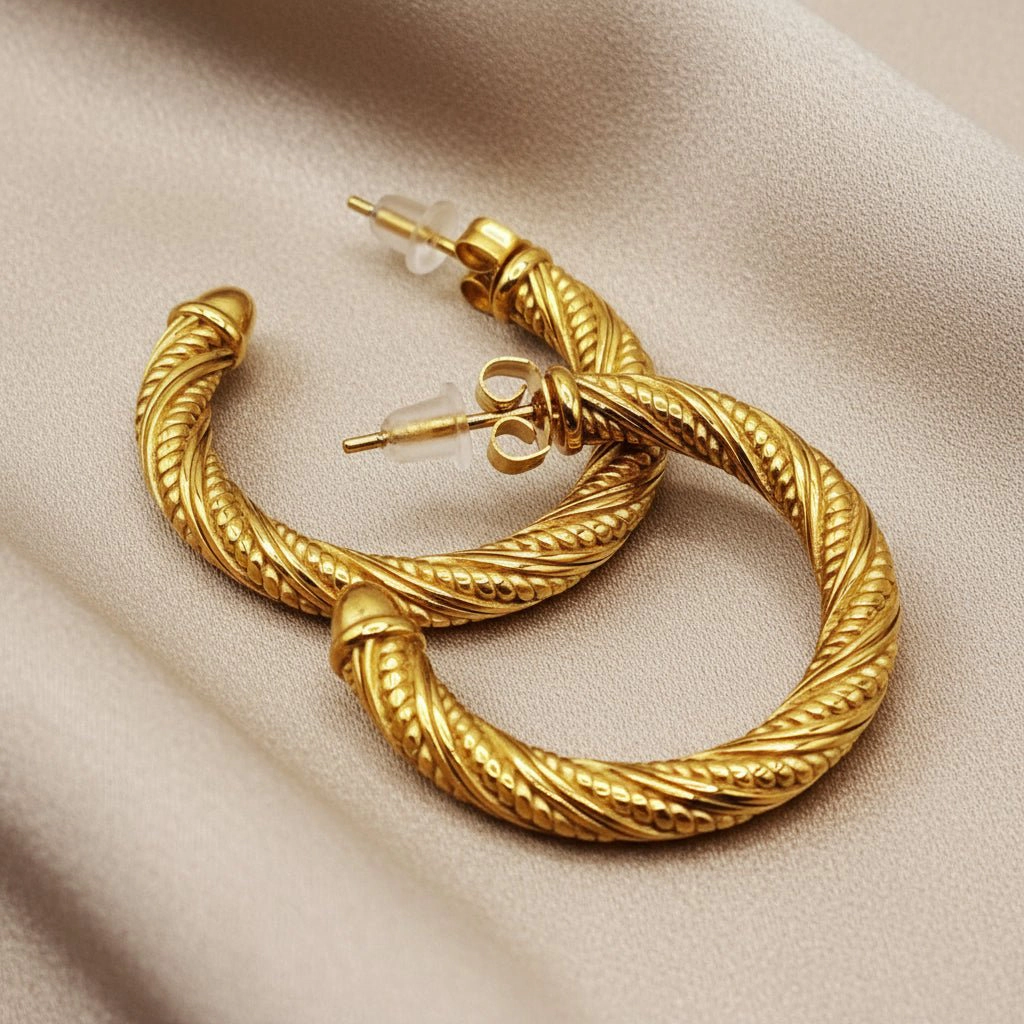 DressAtR Women's Spiral Gold Tone Hoop Earrings