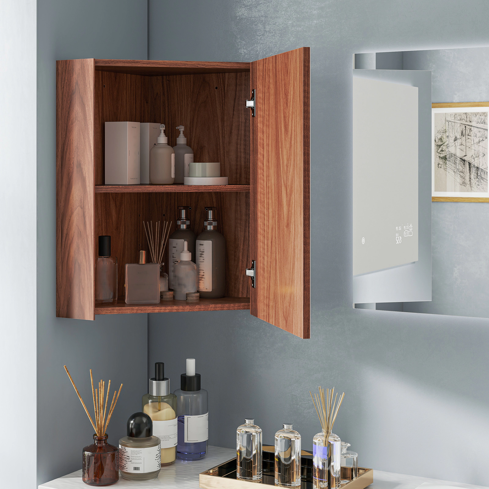 Slickblue Corner Bathroom Medicine Cabinet with Mirror Door and Adjustable Shelf