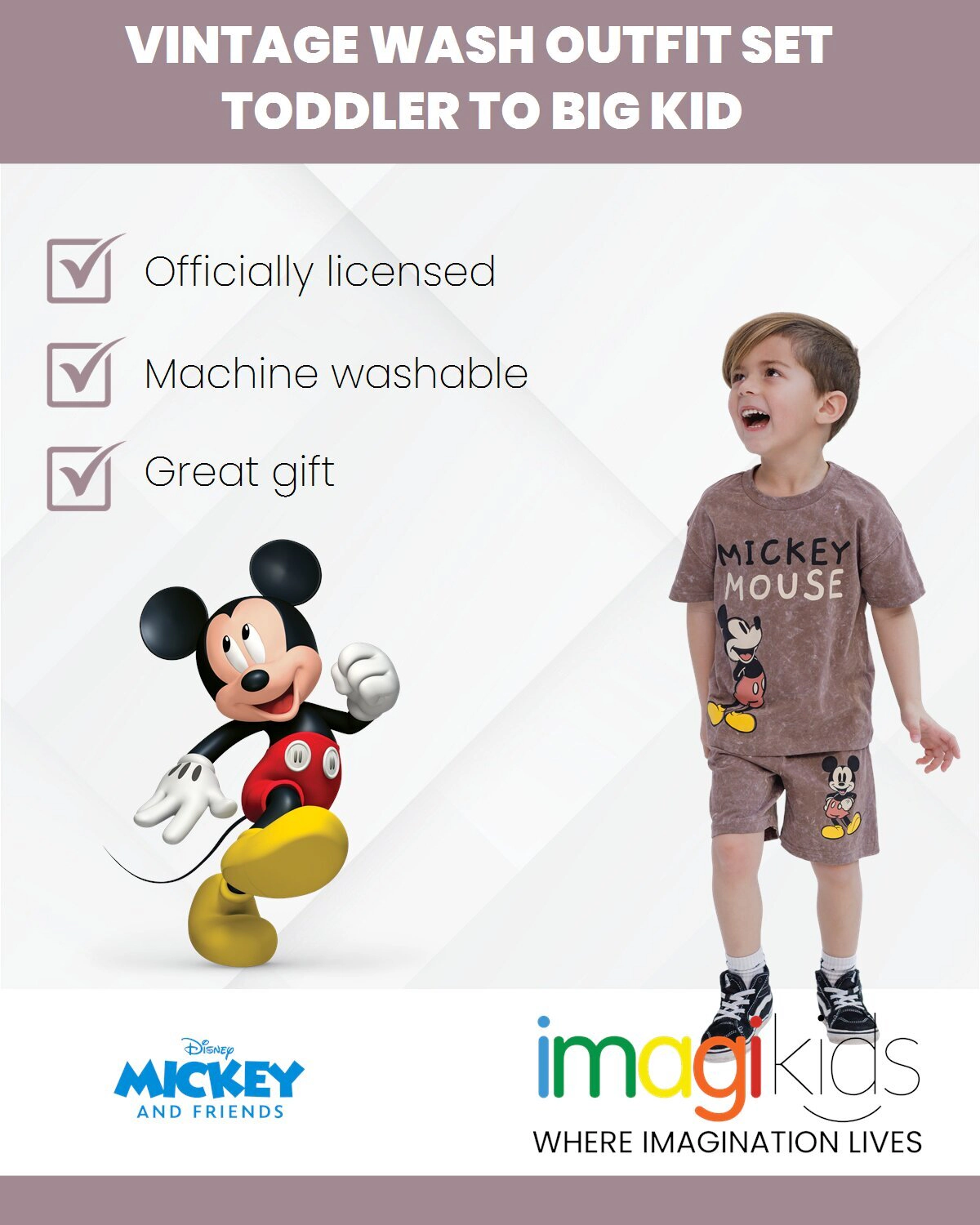 Disney Mickey Mouse Boys' Mineral Wash 2-Piece T-Shirt and Shorts Set
