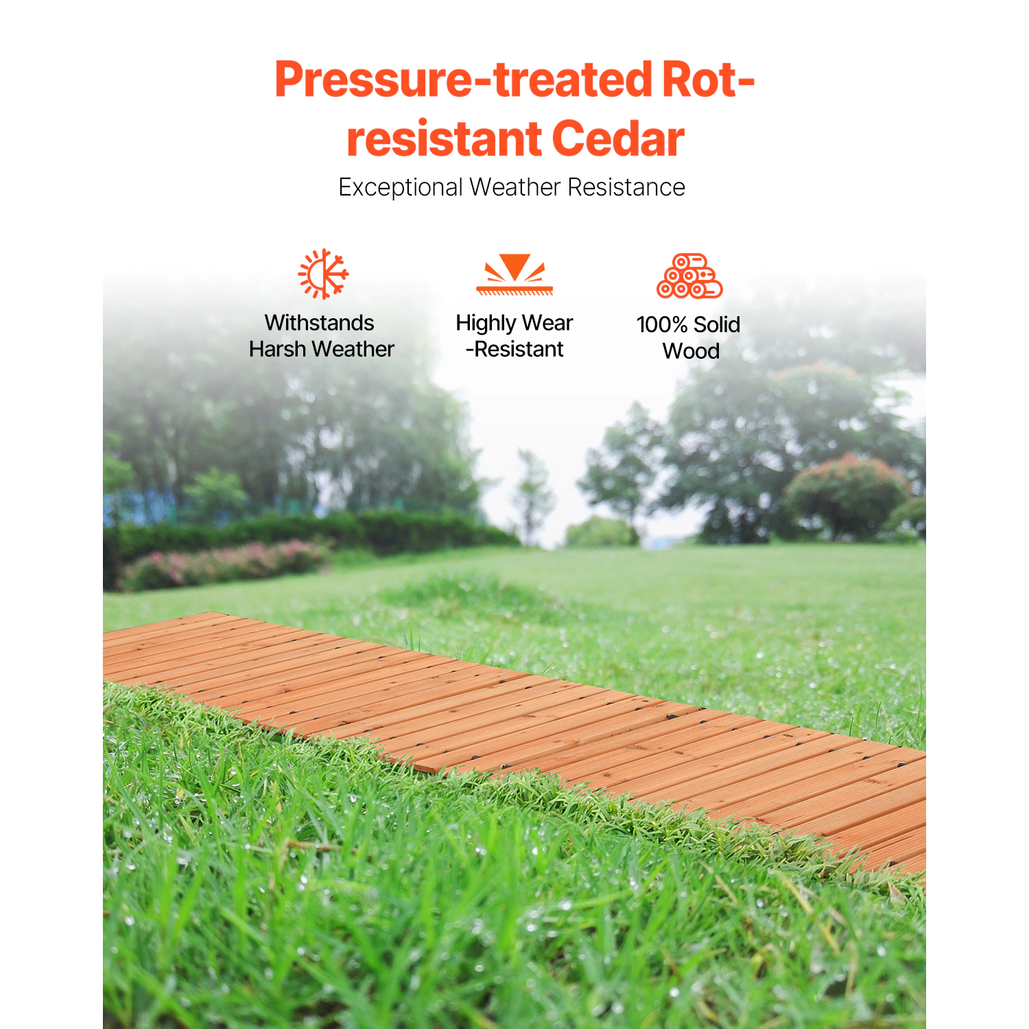 HONGGE Wooden Garden Pathway L 17 in W Non-Slip Straight Garden Walkway Roll Out Cedar Outdoor Walkway Path with Wire