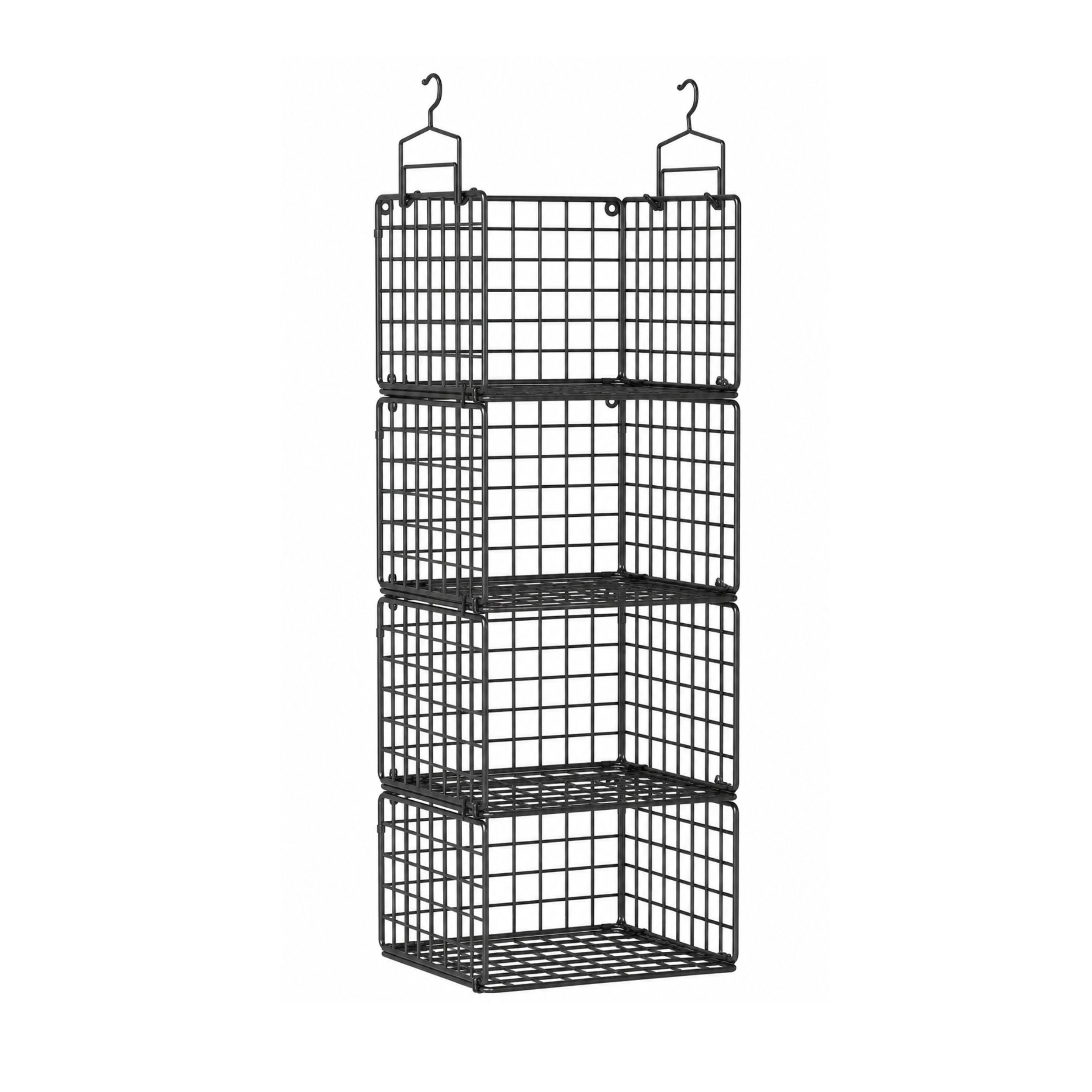 Stock Preferred Hanging Metal Closet Organizer Shelf with Hooks for Clothes and Sweaters Black 6 Tier