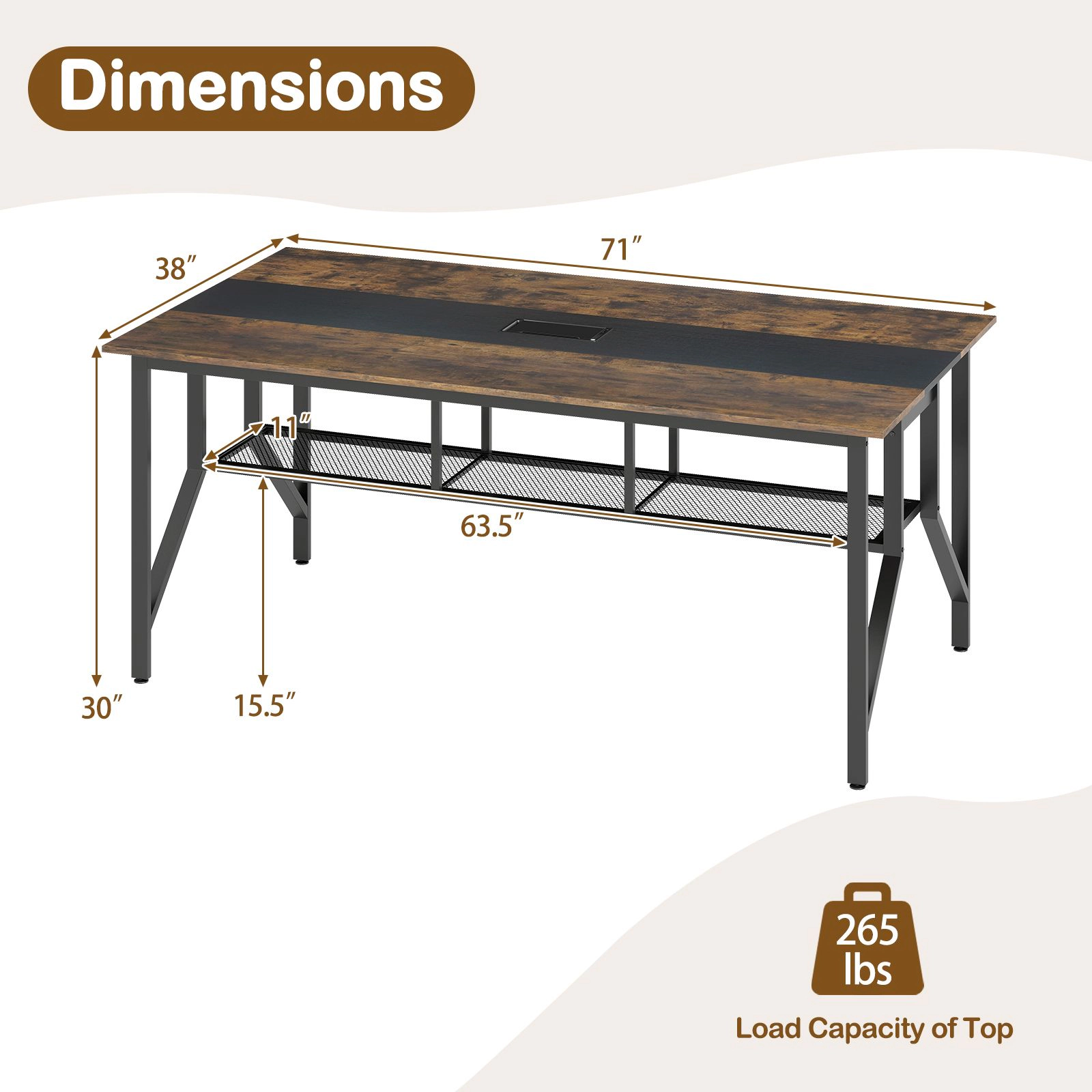 SlickBlue Large Conference Room Table for 6-8 People with Storage