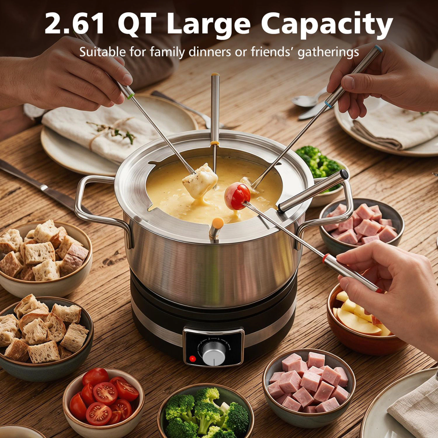 SlickBlue 1200W Electric Fondue Maker with 2.61 QT Pot & 6 Forks