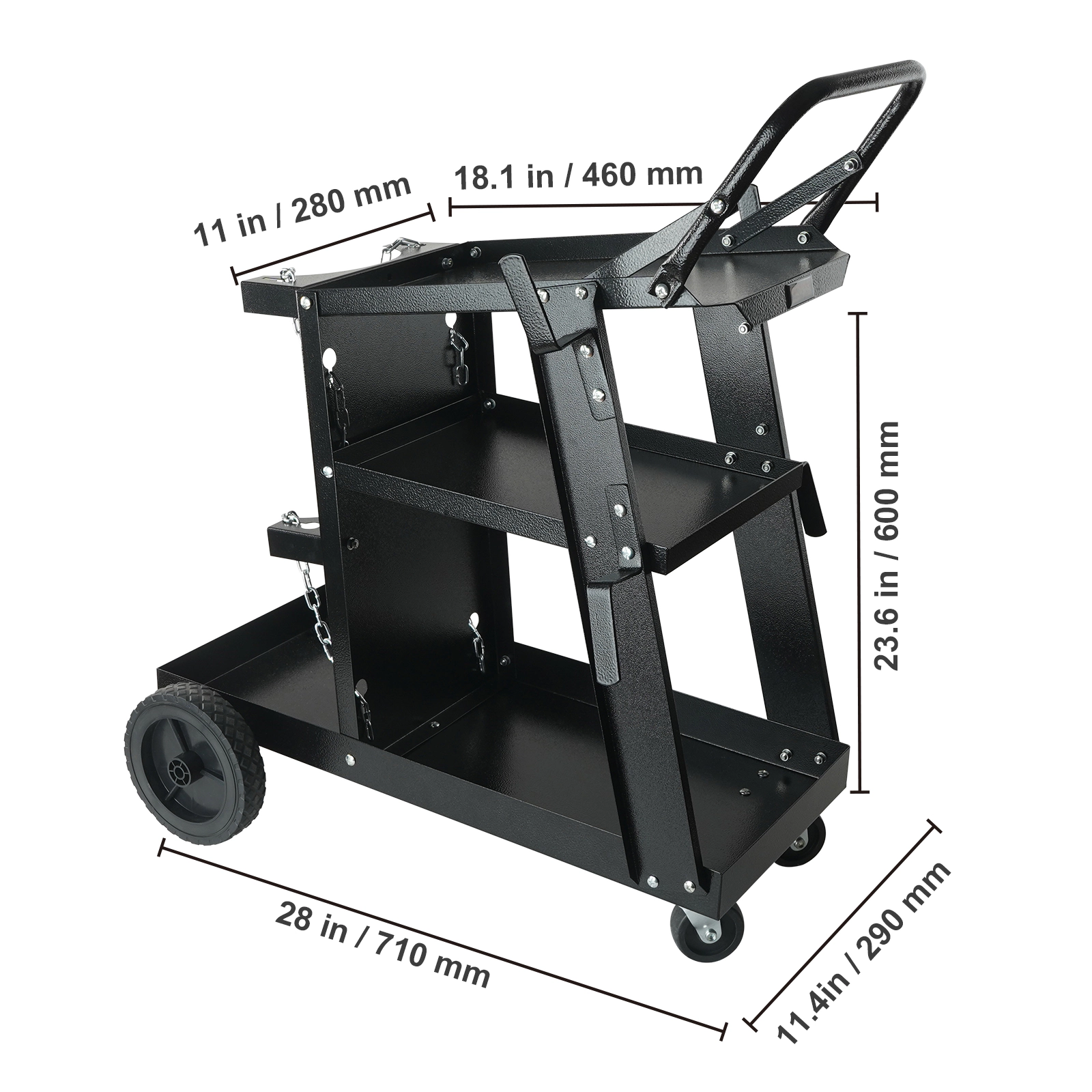 HONGGE 3-Tier Welding Cart, 400 lbs Capacity, Dual Gas Cylinder Storage with Safety Chains for MIG TIG Welders