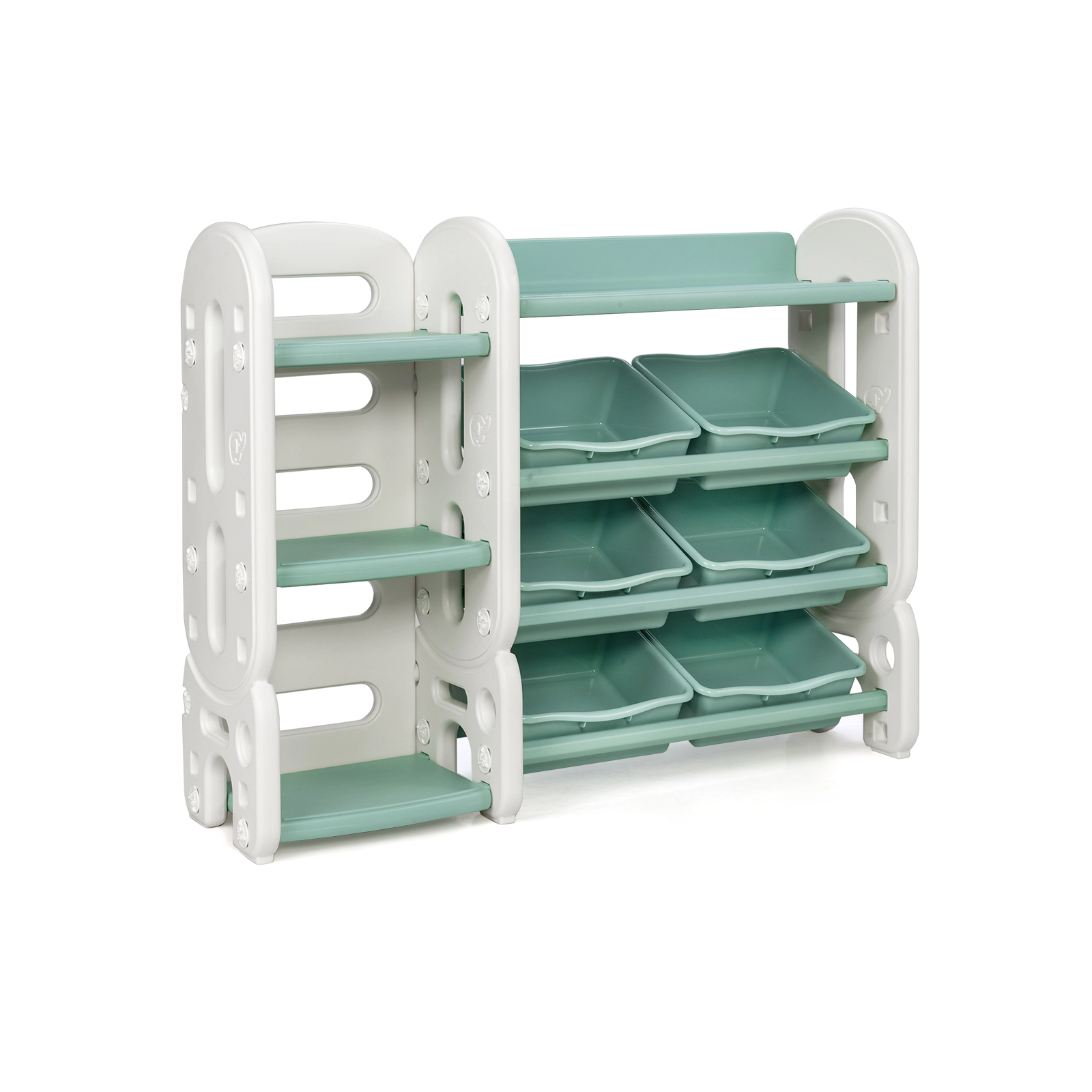 SUGIFT 44-lb Capacity 36-in HDPE Kids Toy Storage Organizer with 6 Tilted Bins and Multi-Layer Bookshelf