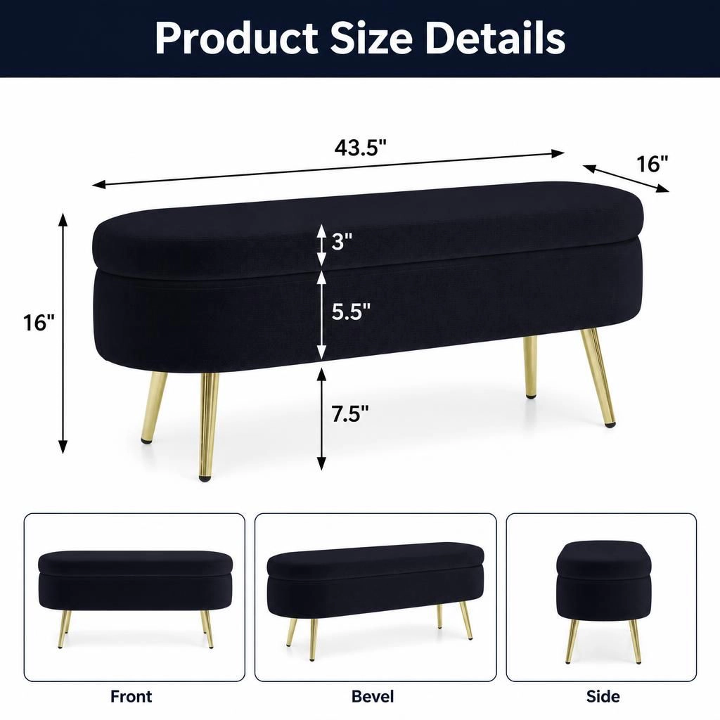 GOODSILO Upholstered Foam Top Storage Bench Extra Seating
