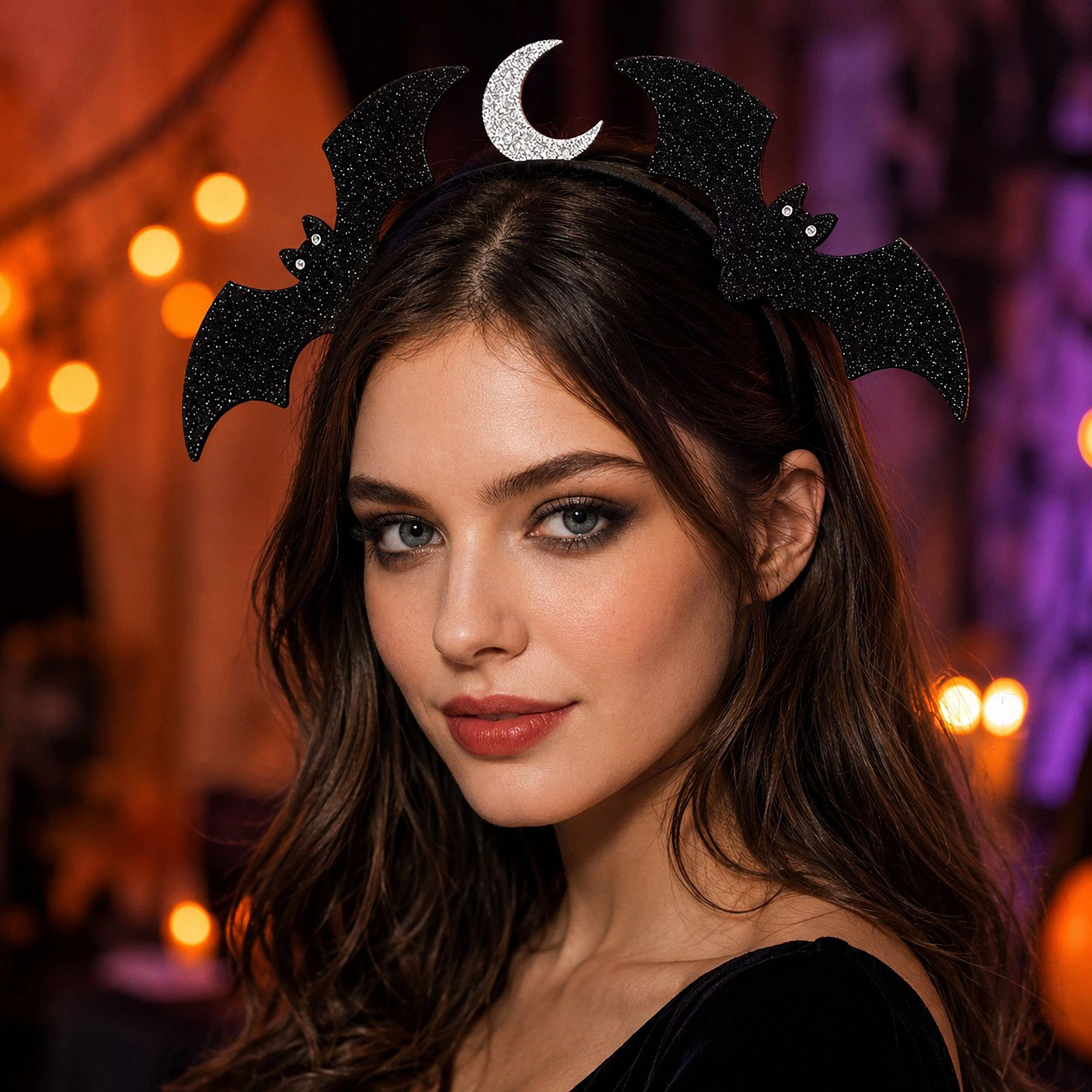 Alilang Women's 5-Piece Glitter Bat Moon Halloween Headband Set
