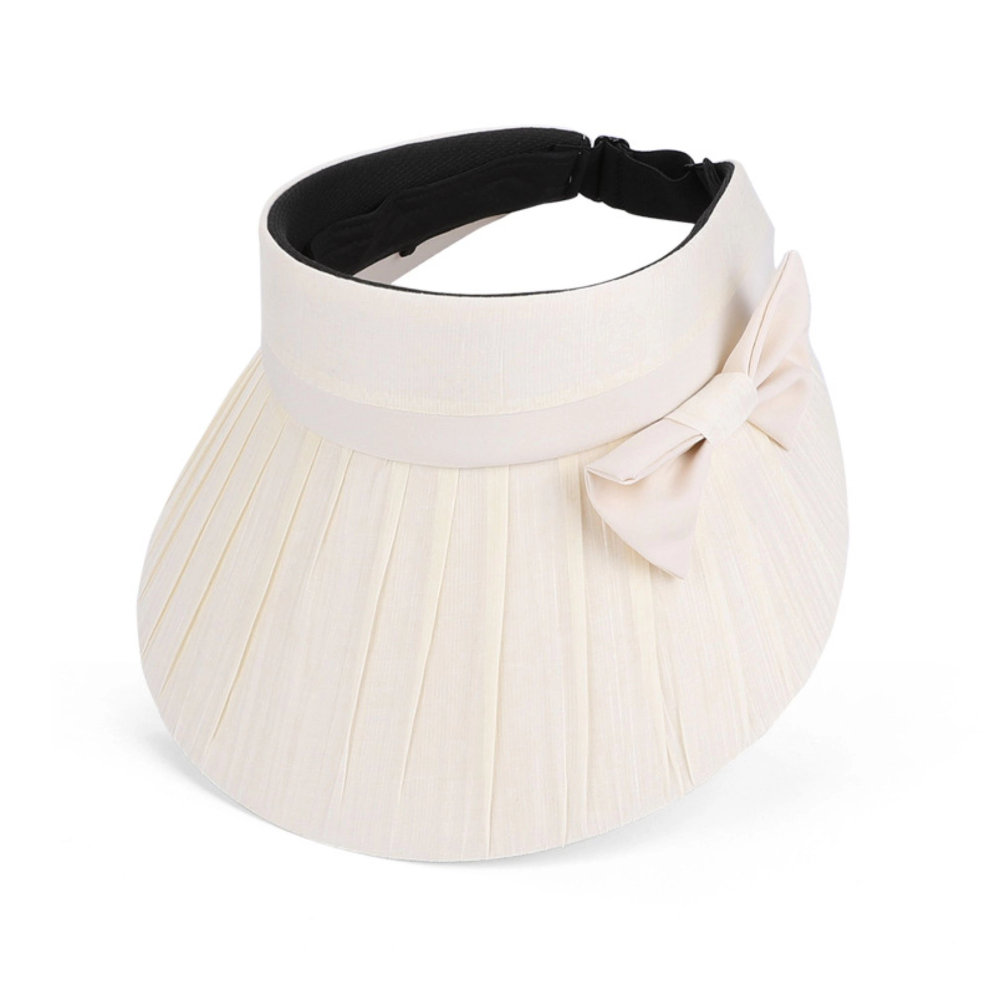 Anna-Kaci Women's Women Wide Brim Visor Hat Pleated Design Adjustable Back Strap Sun with Bow Detail