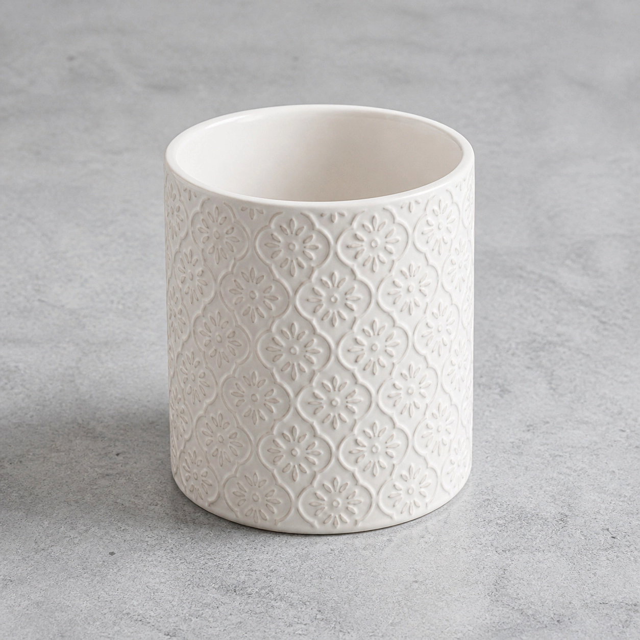 WZK Large Ceramic Embossed Crock Kitchen Utensil Holder