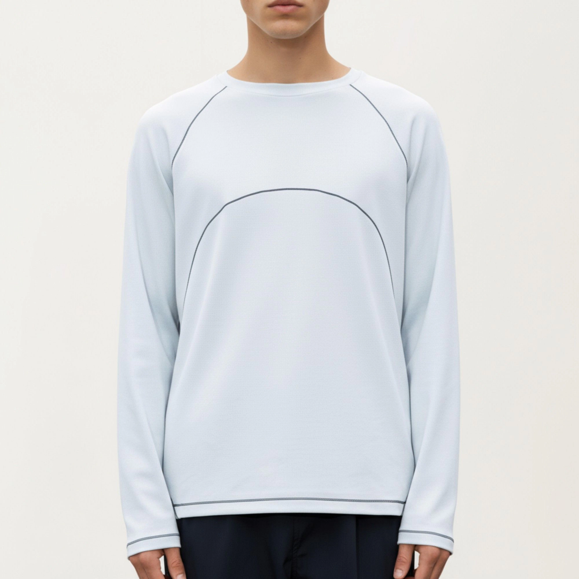 Anna-Kaci Men's Long Sleeve Crew Neck Pullover with Raglan Seams and Subtle Front Stitch Detail