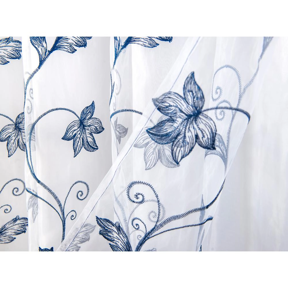 Pia Embroidered Panel With Double Valance 54'' x 90'' Navy