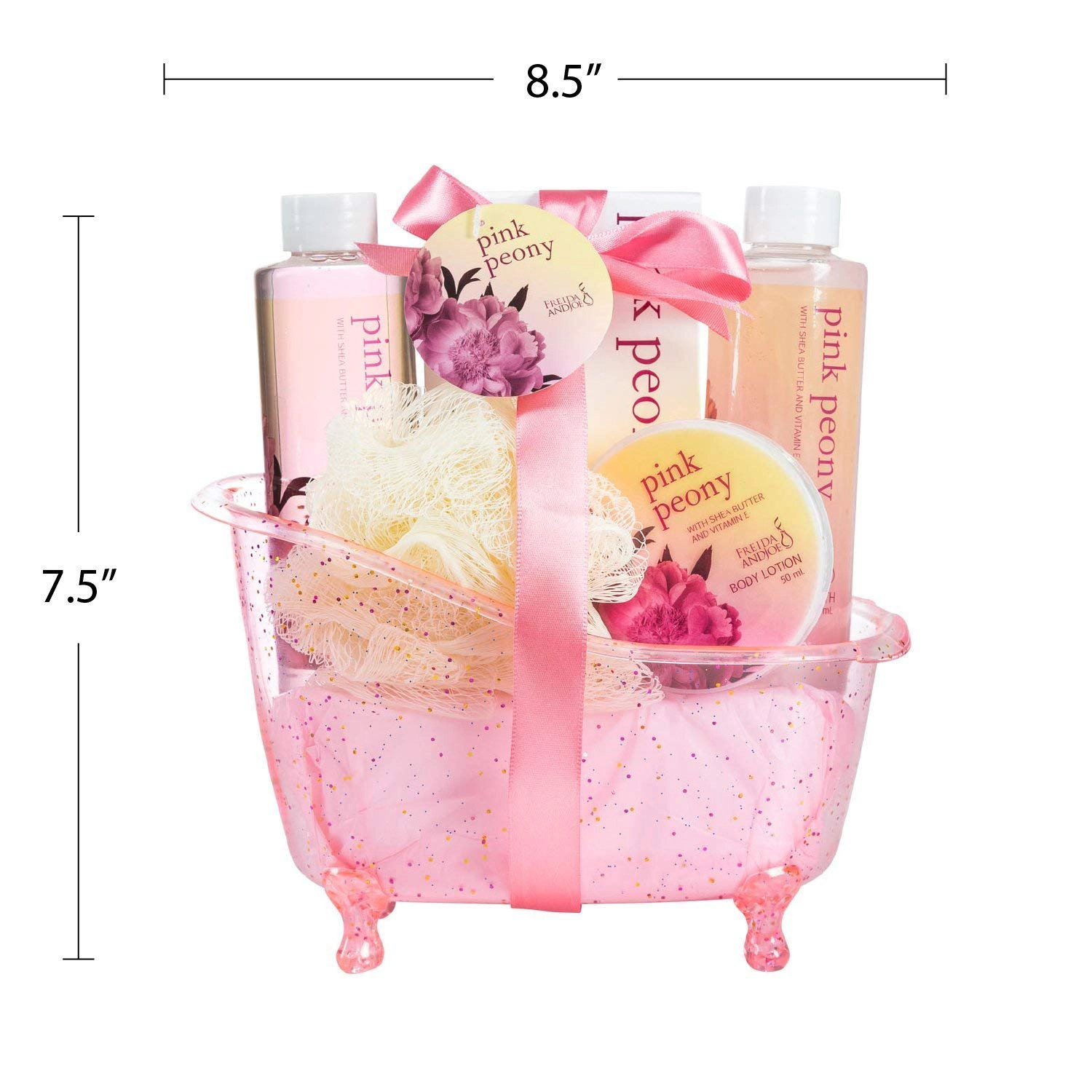 Freida & Joe Women Peony Bath & Body Spa Gift Set In A Tub Basket Valentine's Gift