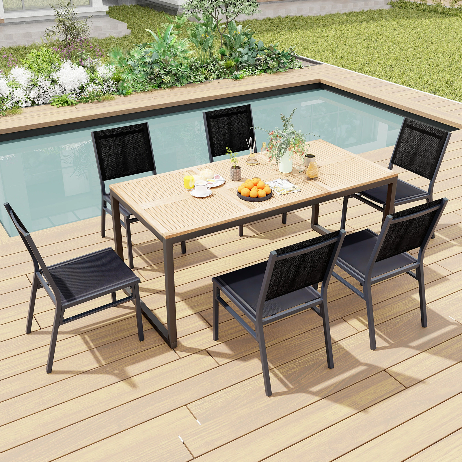 LJG Outdoor Dining Chairs with Breathable Seat and Backrest for Backyard Porch Poolside