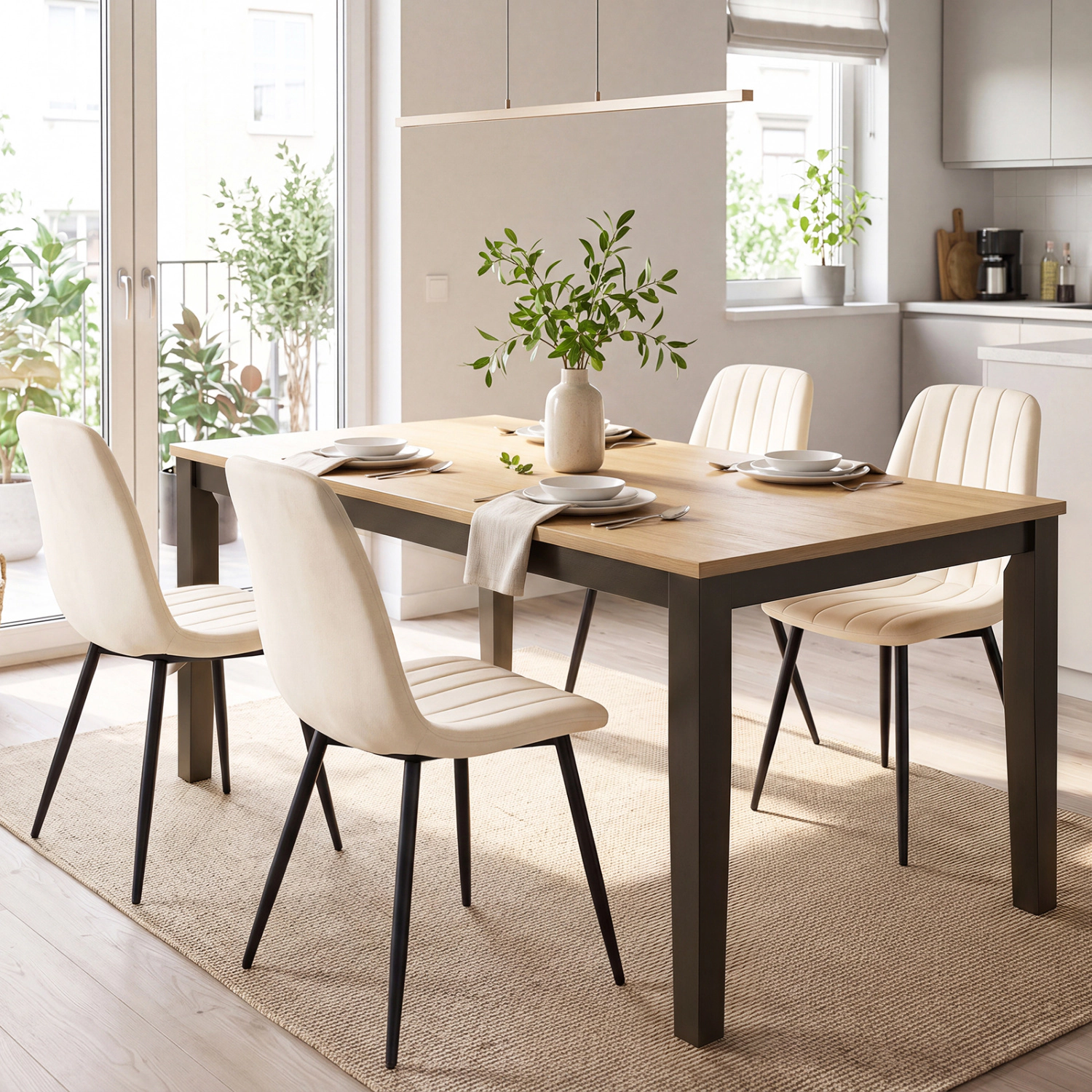 LJG Upholstered Fabric Dining Chairs Set of 4 with Sturdy Metal Legs and Curved Backrest