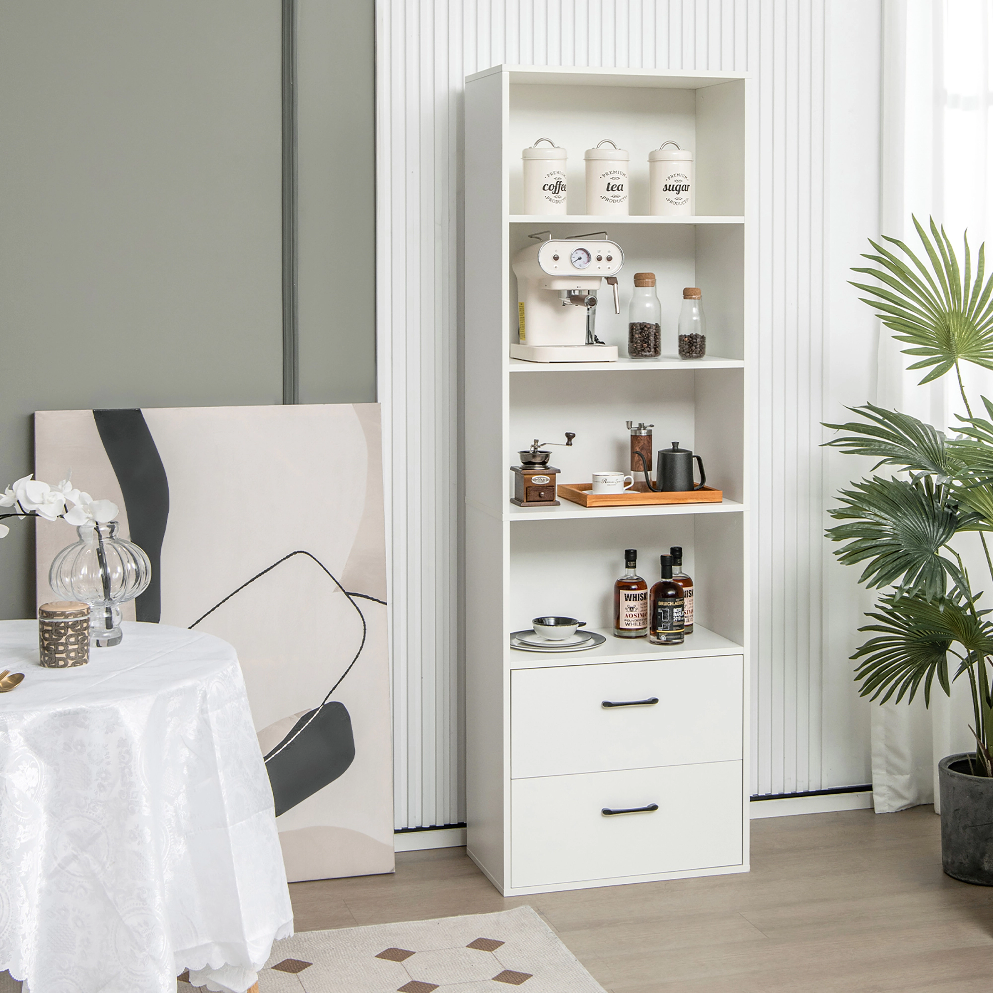 Costway 6-Tier Tall Bookshelf Freestanding Modern Bookcase White Storage Cabinet