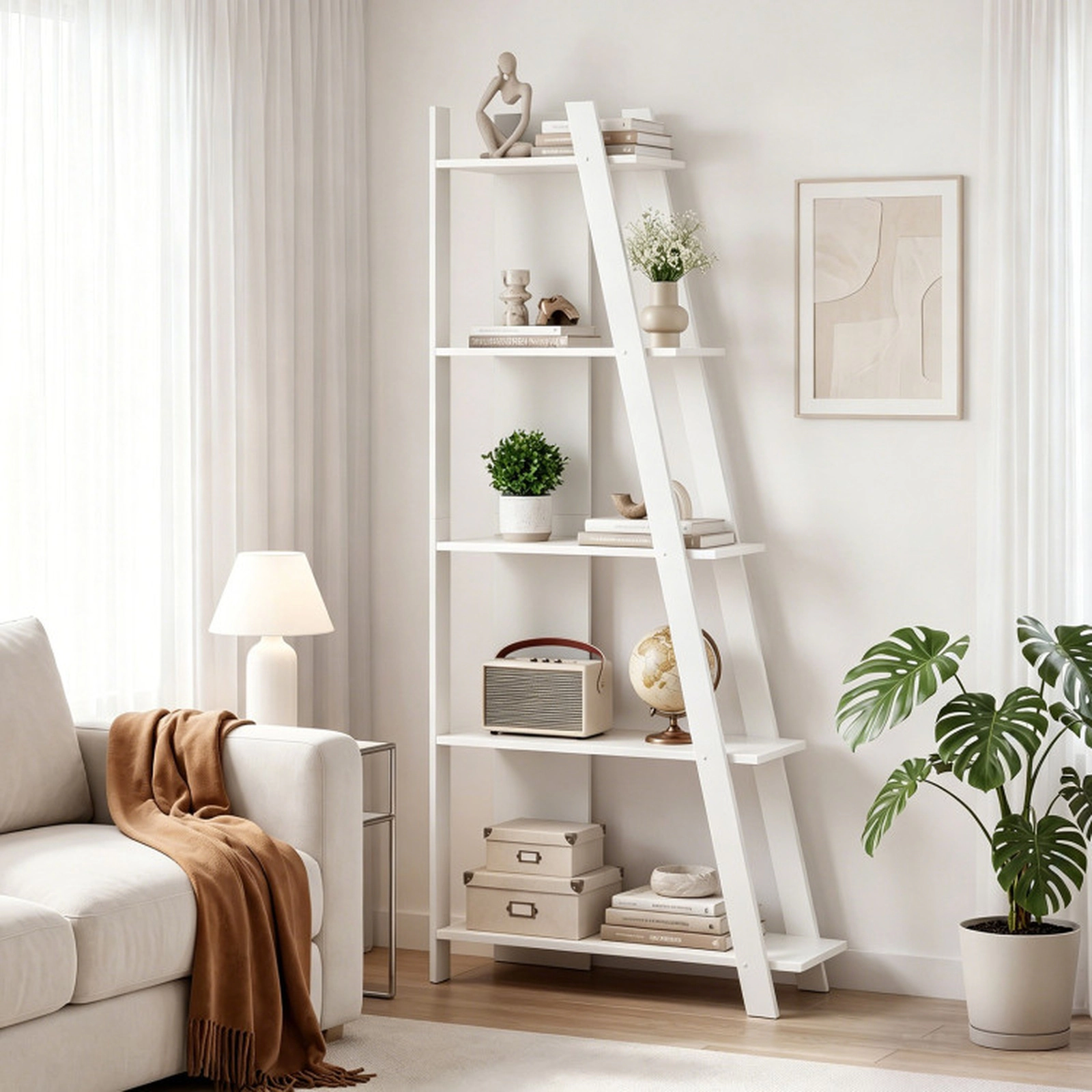 SUGIFT 5-Tier Modern Narrow Bookshelf Vertical Display Shelf 36-in Wide 51-lb Per Shelf 254-lb Total Capacity White