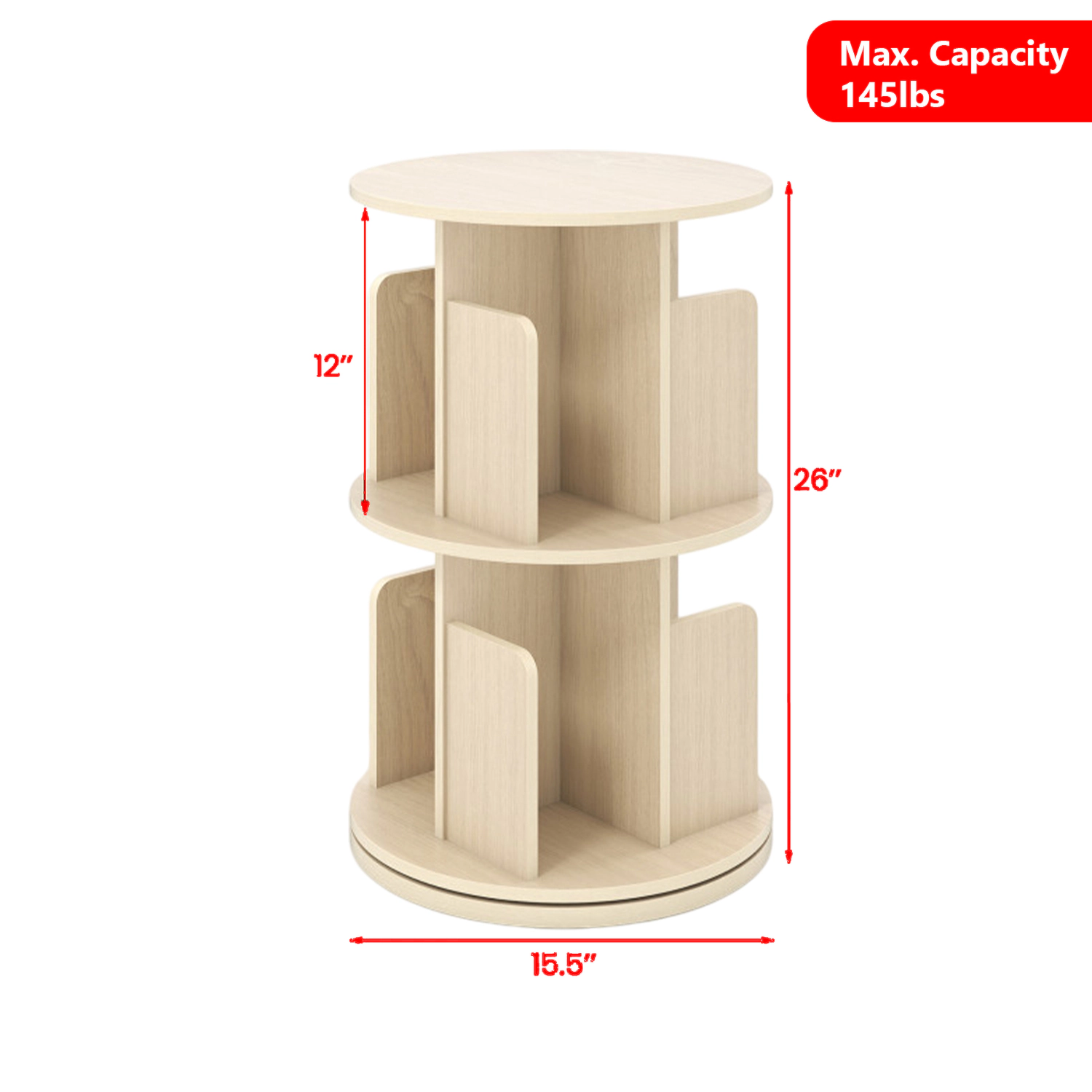 Hivvago 360° Rotating 2-Layer Bookshelf with Safety Baffles