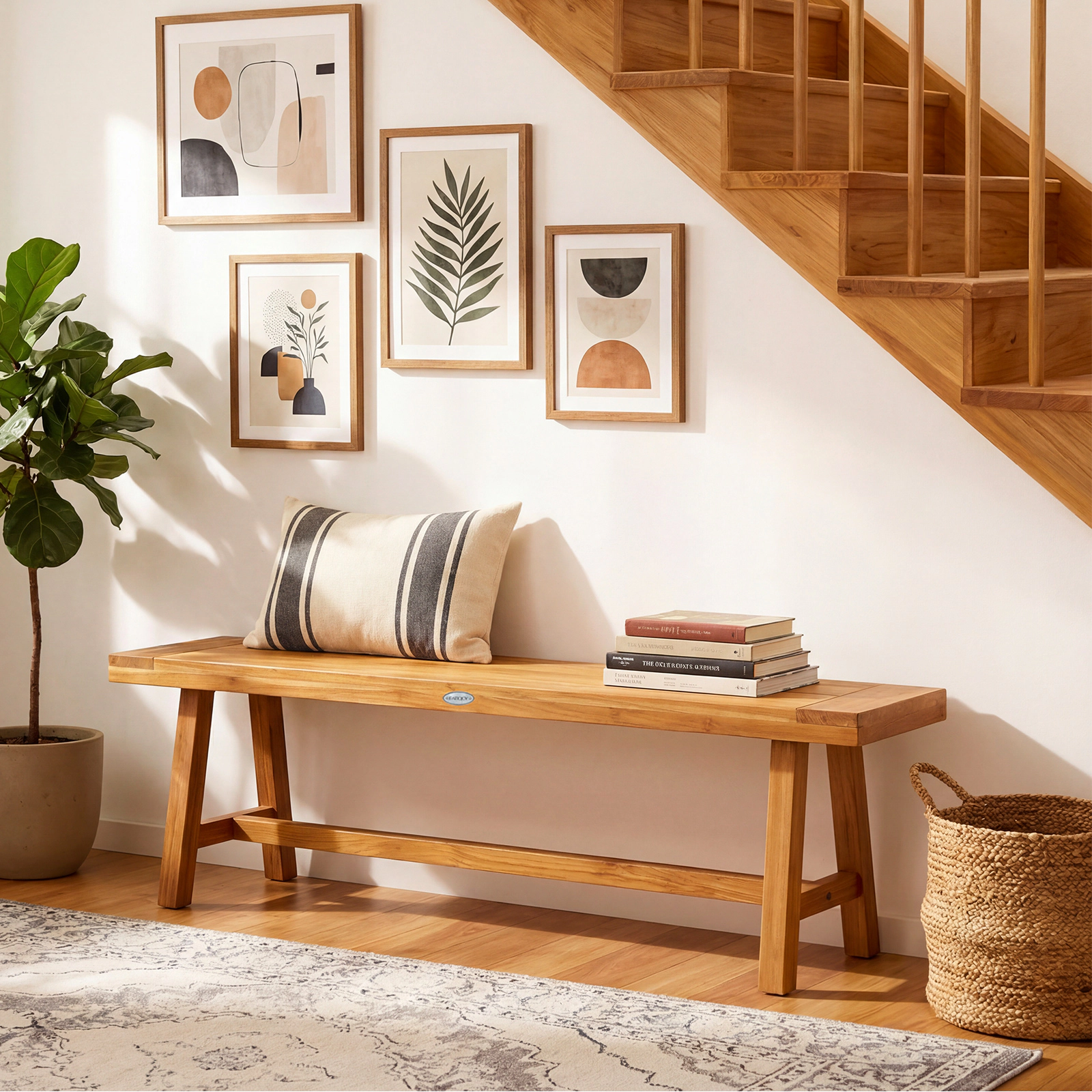 LJG 63 Inch Solid Wood Bench for up to 3 People