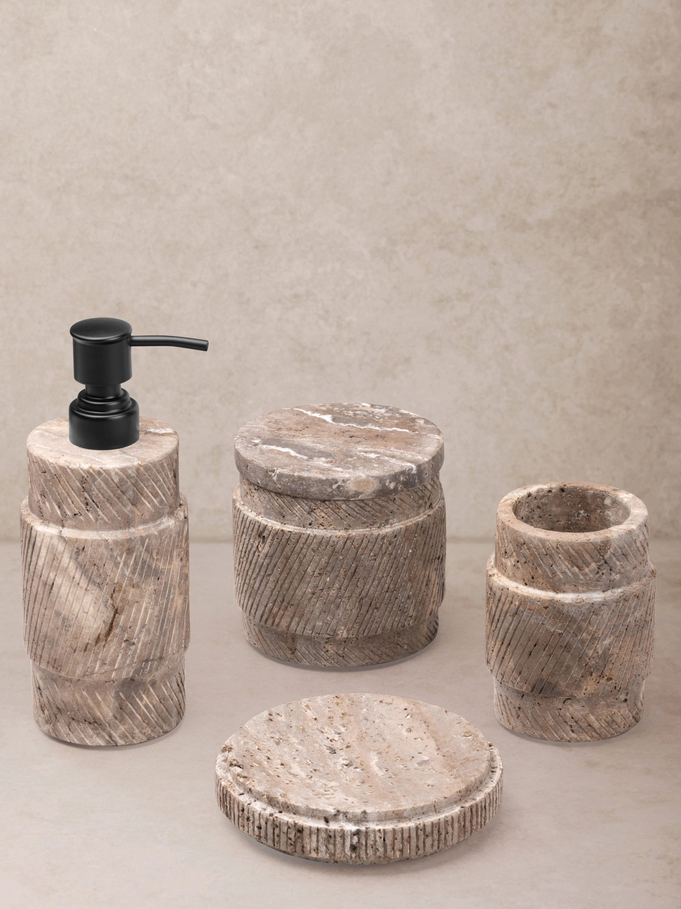 GAURI KOHLI Tallinn Gray Travertine Bath Accessories