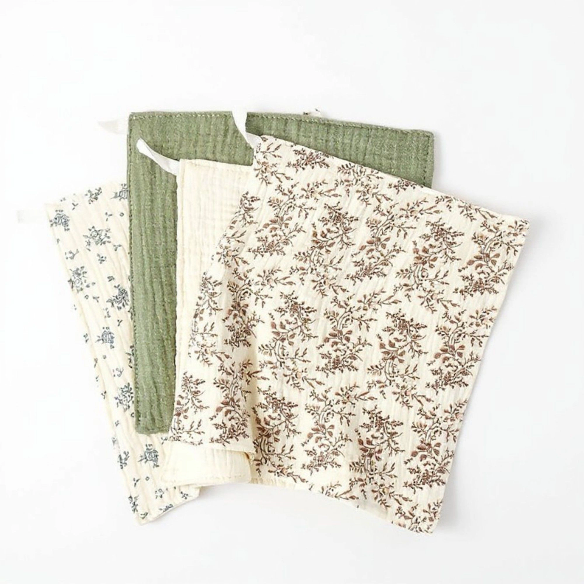 Alilang Unisex Soft Cotton Textured Kitchen Cleaning Cloths Hanging Dish Towels Floral and Solid Mix 4 Pack