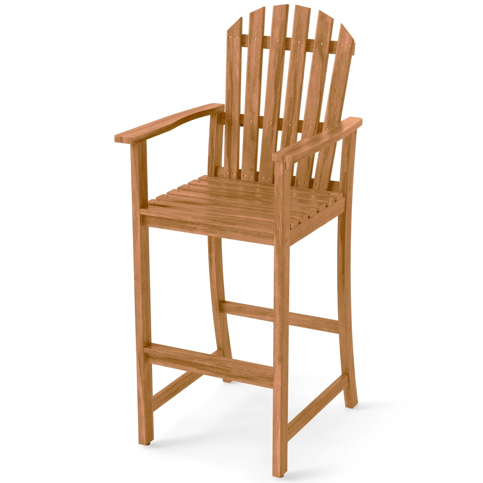 SUGIFT Natural Armrests and Footrest for Deck Tall Acacia Wood Adirondack Bar Chair