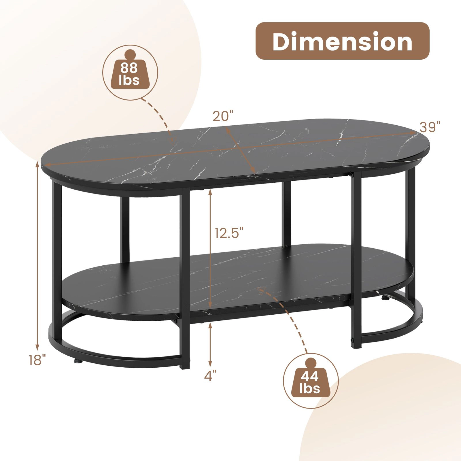 SlickBlue Marble Coffee Table with Open Storage Shelf
