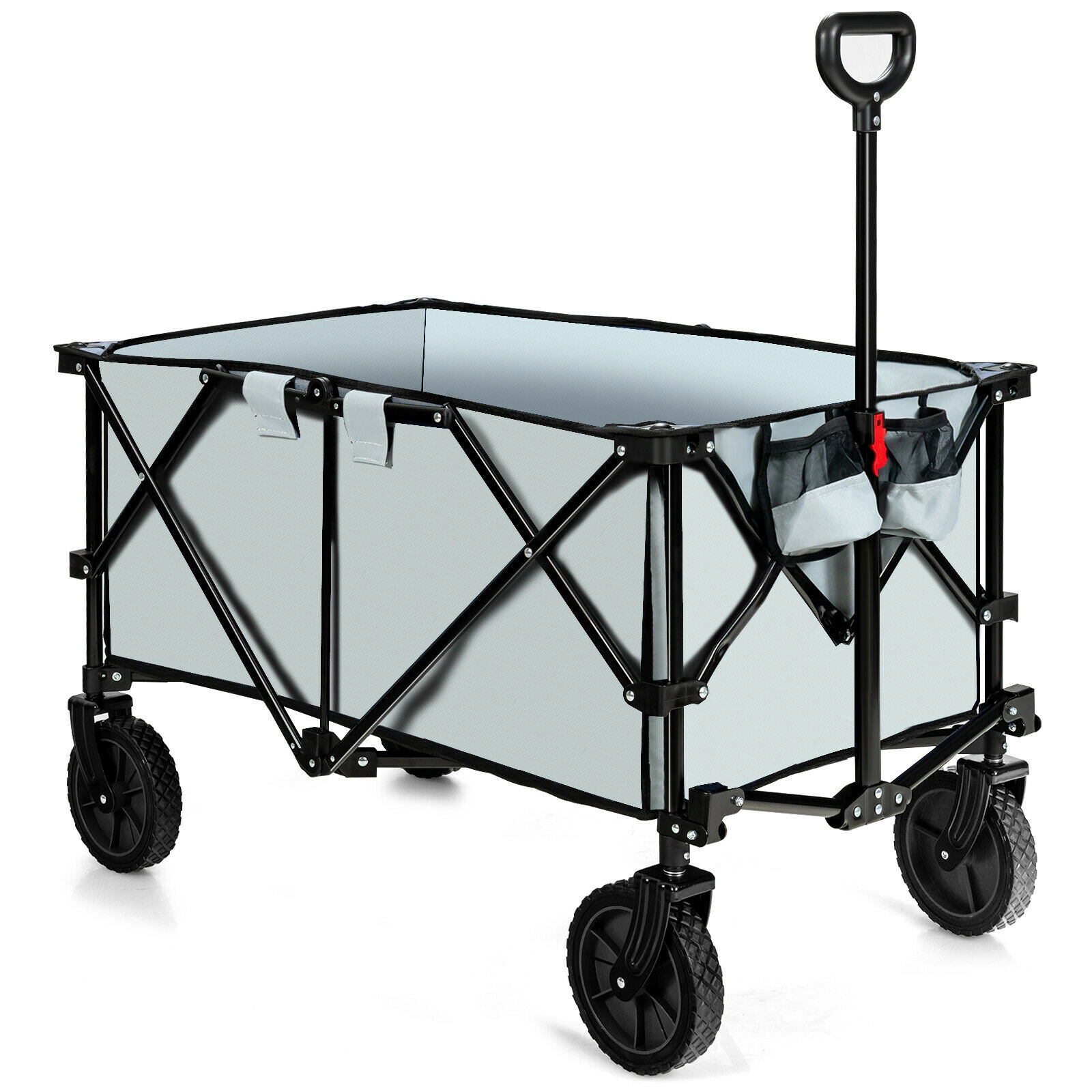 SUGIFT Gray Folding Utility Wagon with Adjustable Handle and 4 Universal Wheels 37.5-in W 23-in D 42-in H