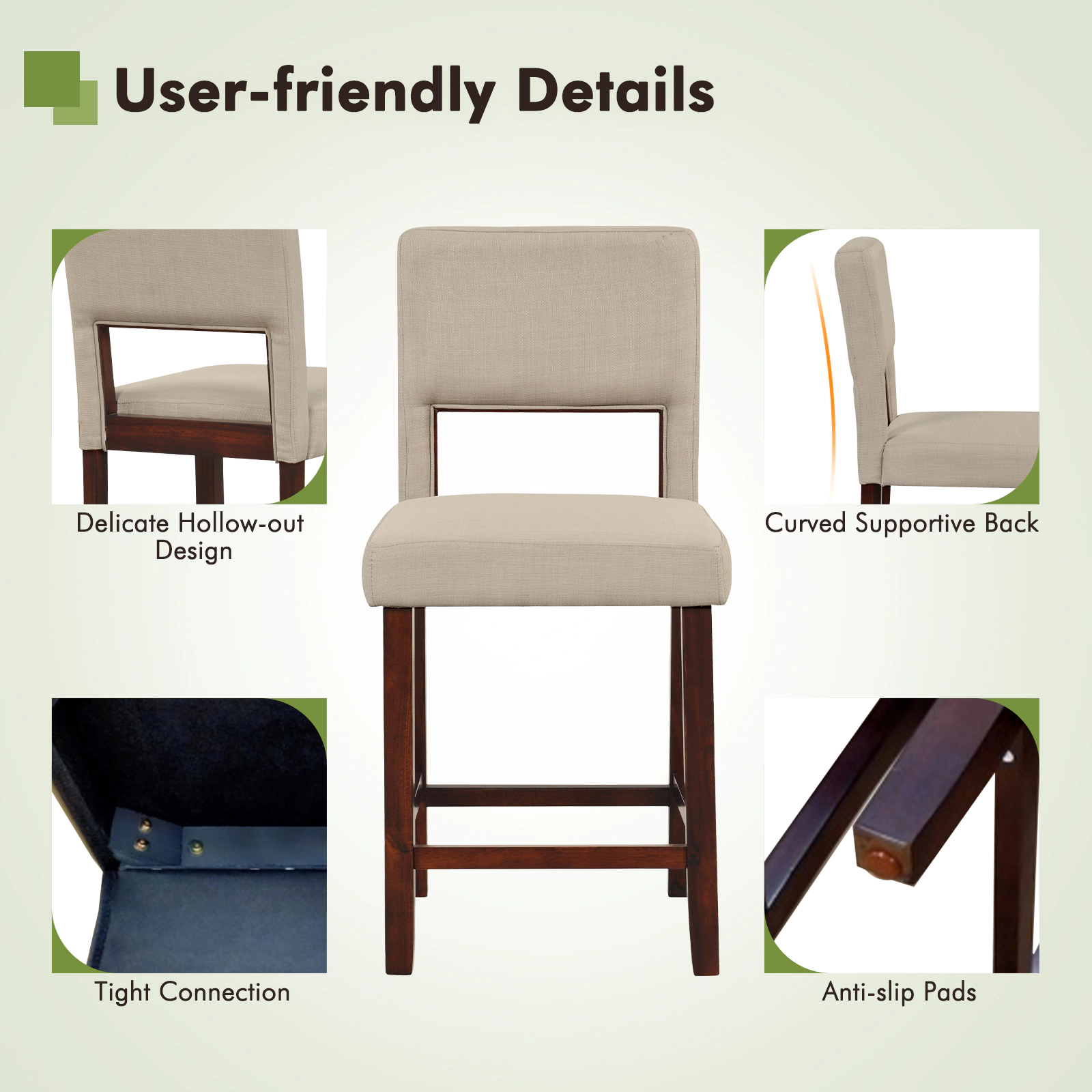 SlickBlue Set of 2 Counter Height Bar Stools with Backrest & Footrest
