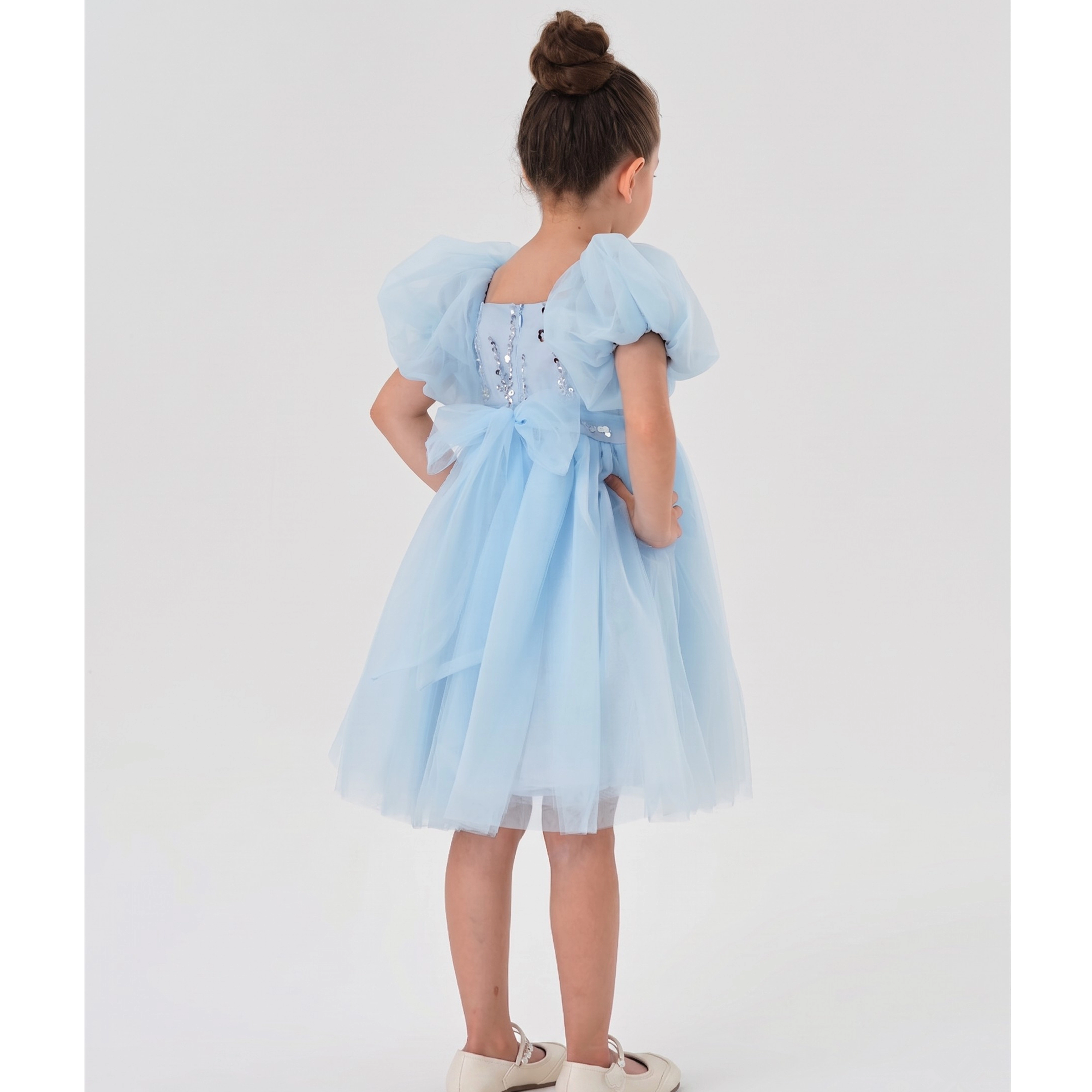 2Bunnies Girls’ Sequin Embellished Puff Sleeve Tulle Princess Party Dress
