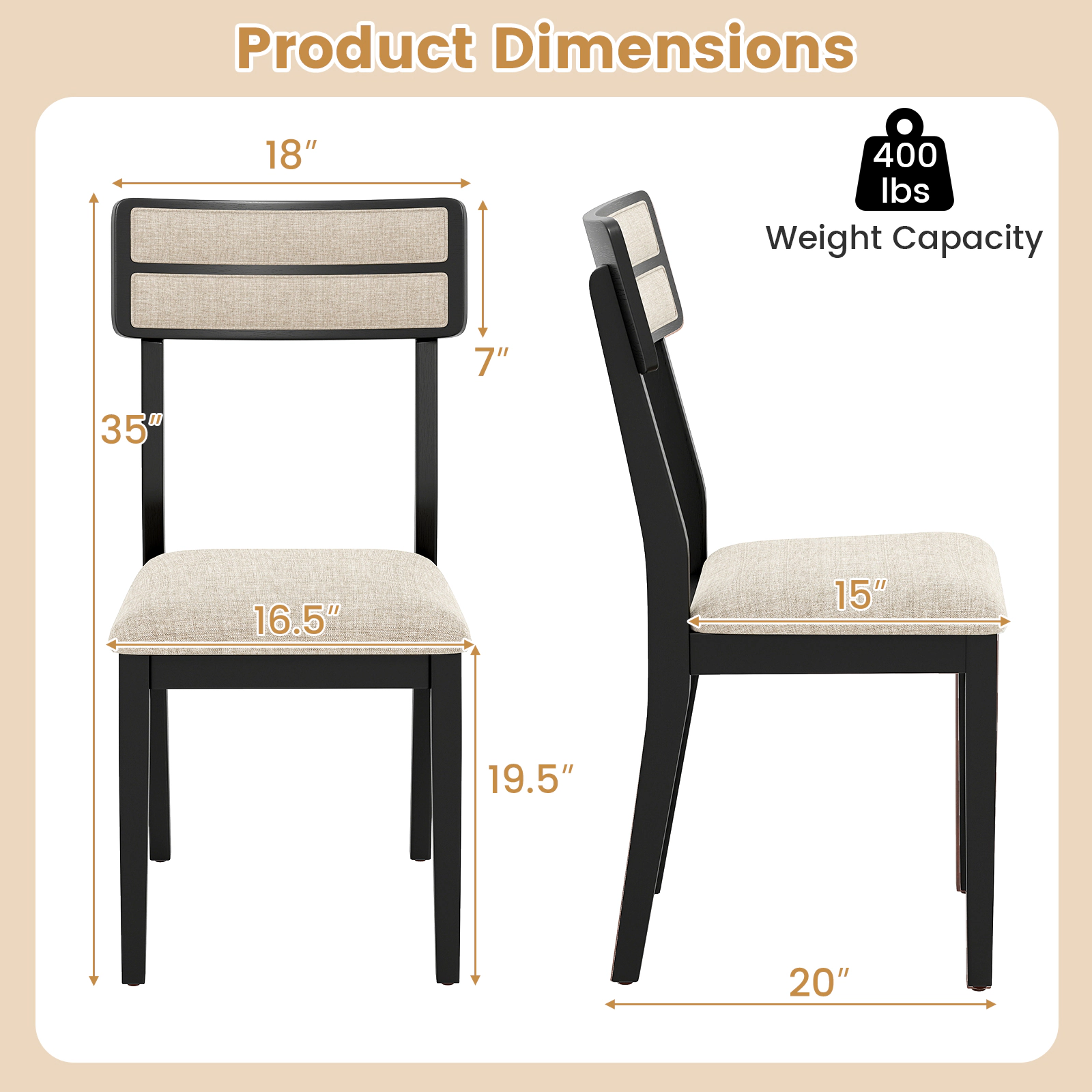 SUGIFT Black Modern Tilt Backrest Padded Seat and Rubber Wood Legs Set of 4 Dining Chairs