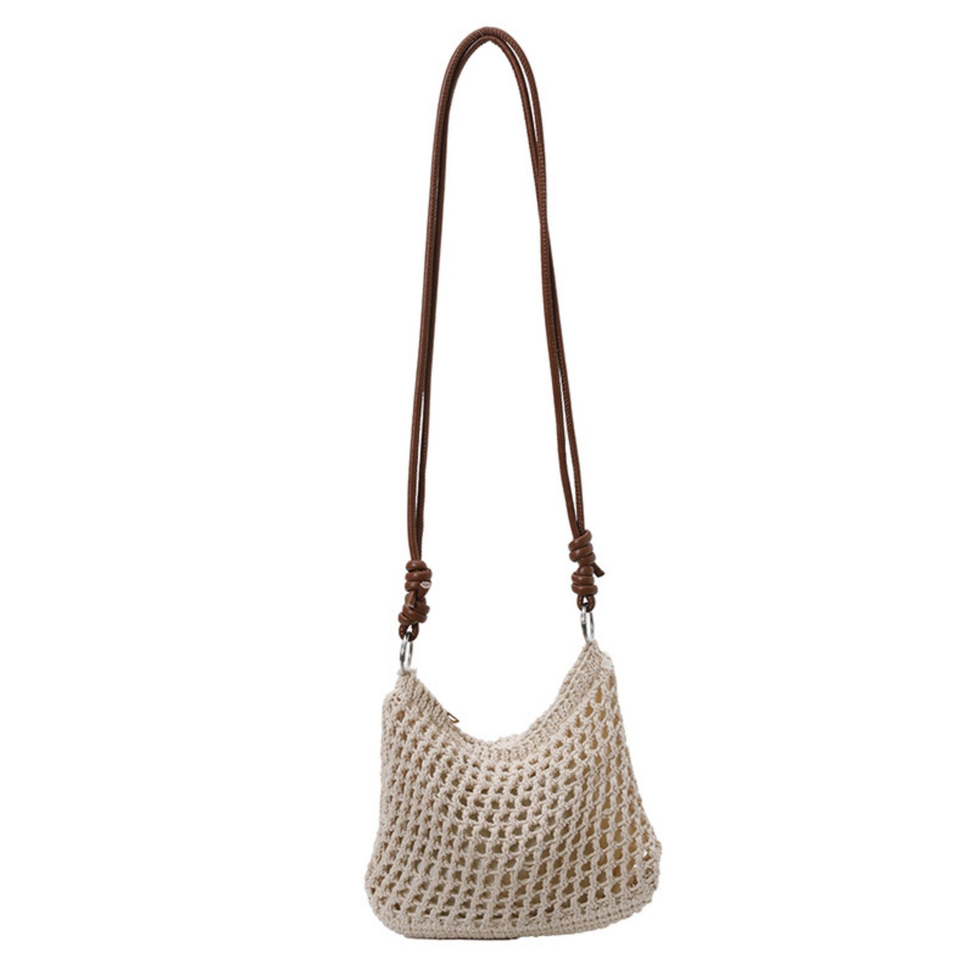 Alilang Women's Woven Net Shoulder Bag with Long Strap and Zipper Closure