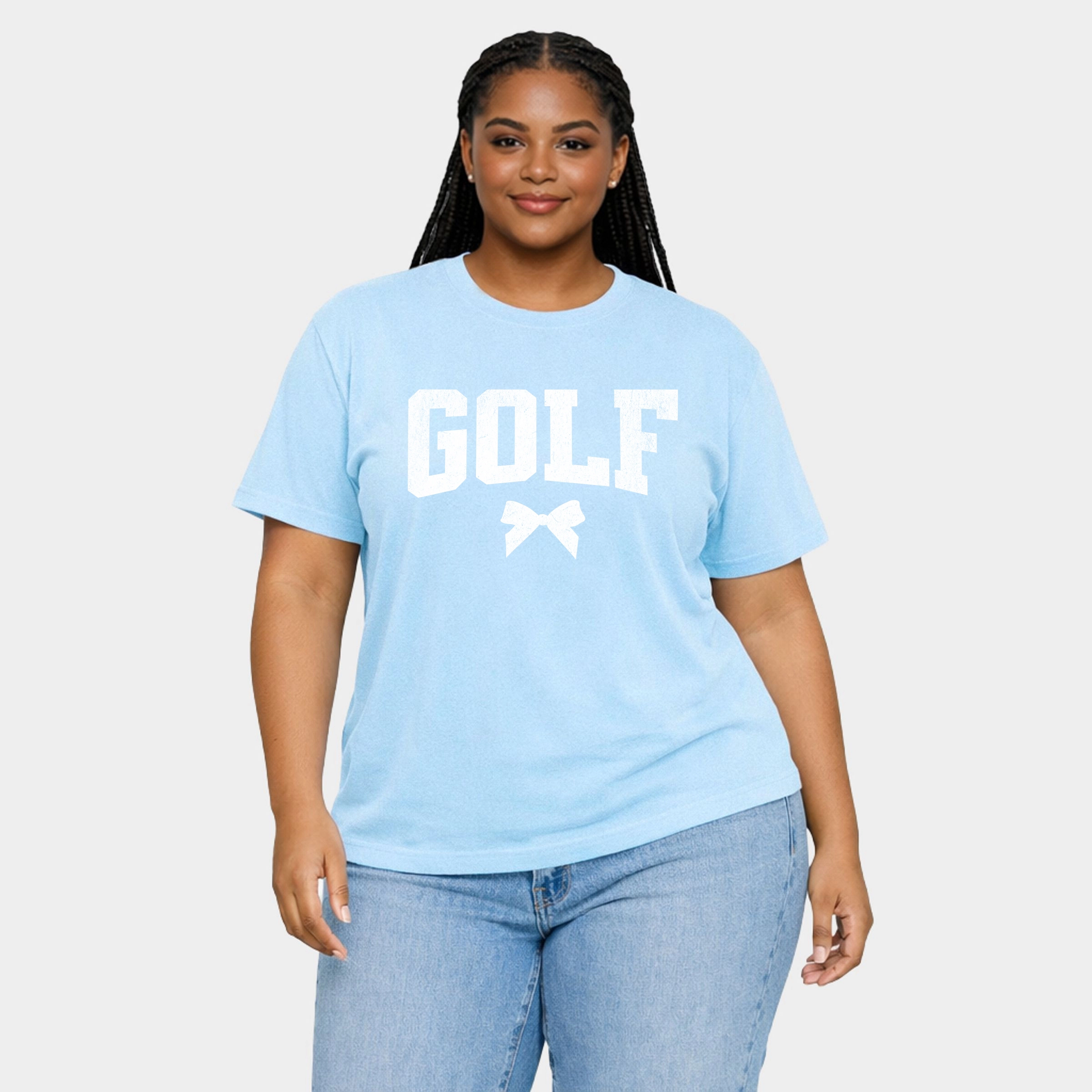 Simply Sage Market - Golf Arched Bow Women's Plus Sized Garment Dyed Graphic T-Shirt