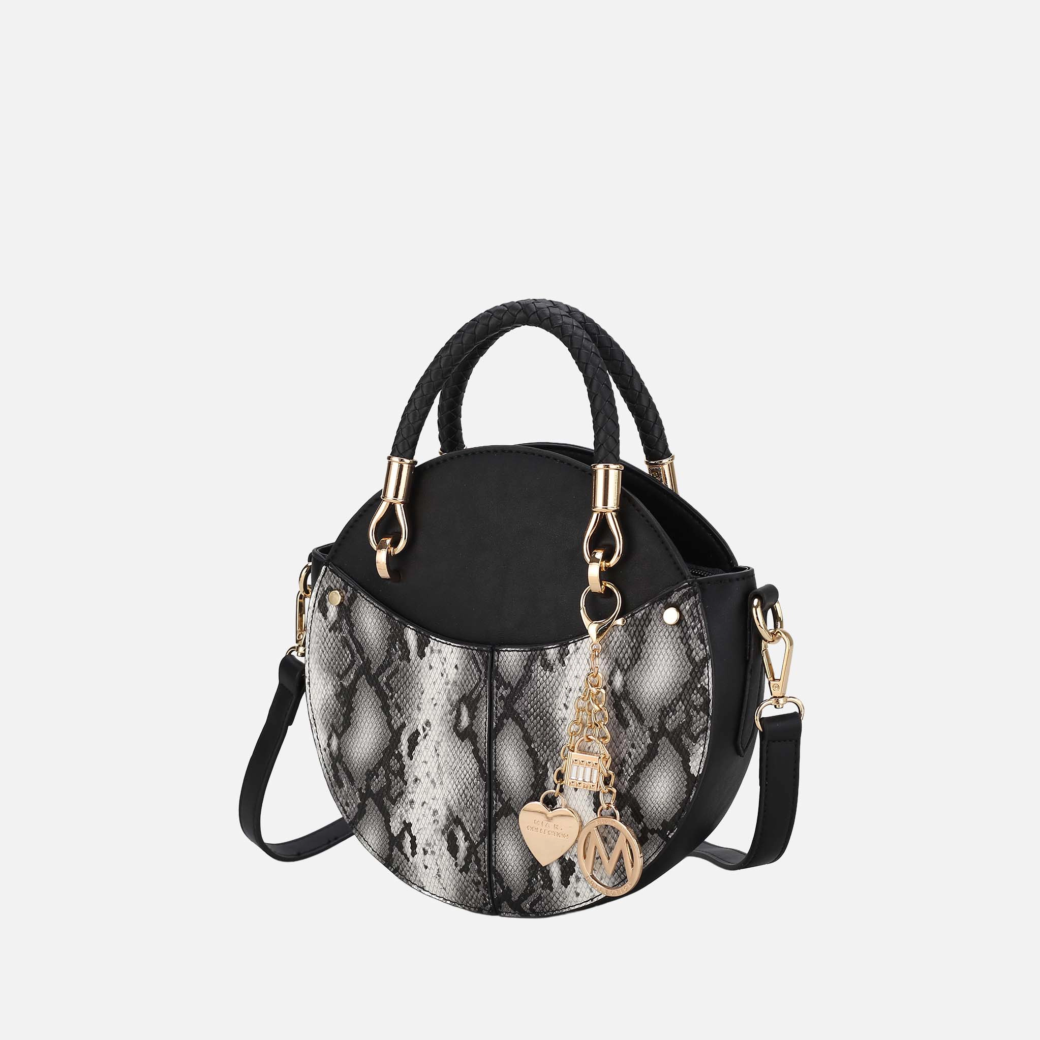 MKF Collection by Mia K Camille Round Crossbody Bag, Snake-Embossed Vegan Leather, Black