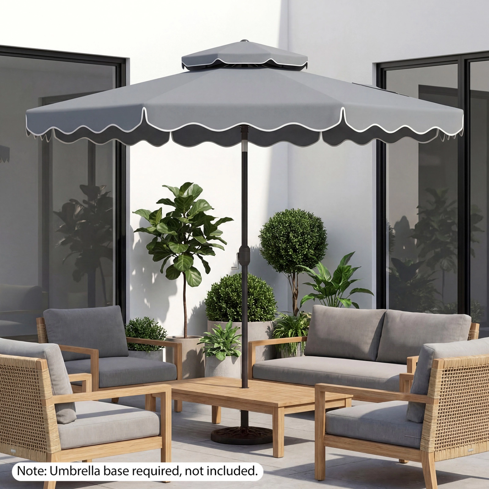 SUGIFT 10-ft Gray Patio Umbrella, 8 Ribs, Double-Vented Canopy, Crank Lift and Push-Button Tilt